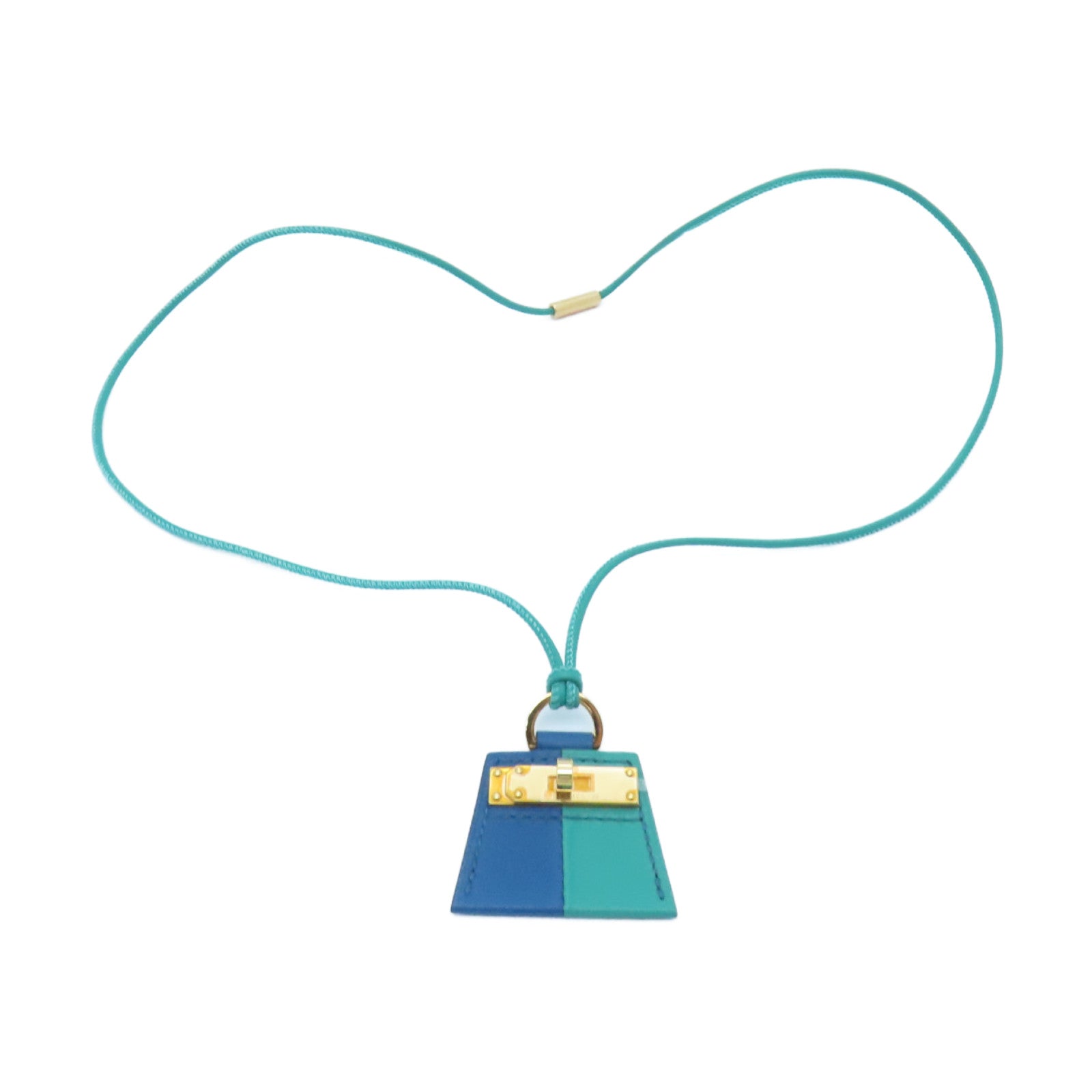 HERMES Swift Leather Mon Petit Kelly Neacklace Pendat Gold Buckle Blue/Green
