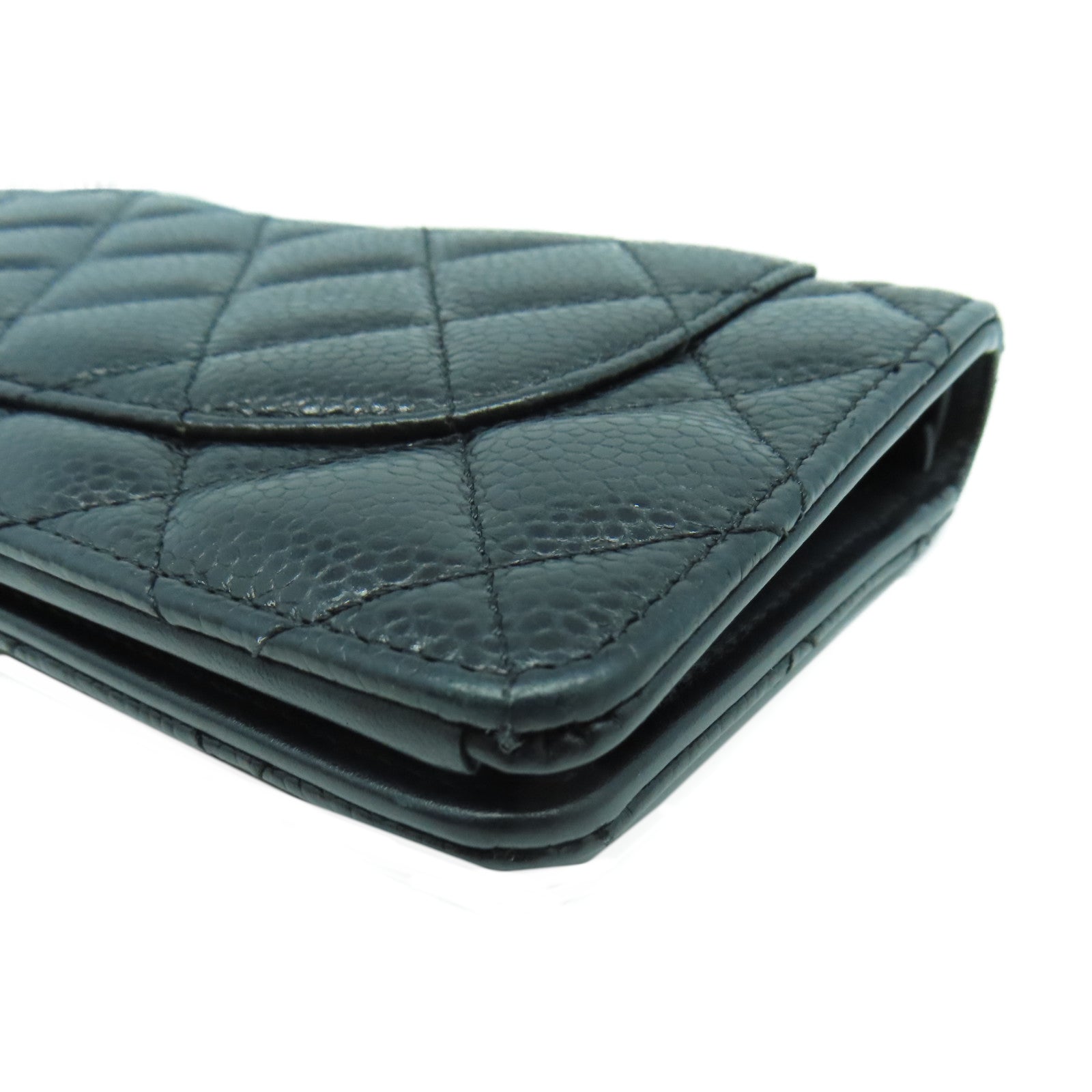 CHANEL 菱格Caviar皮革Long Wallet銀扣長錢包黑色