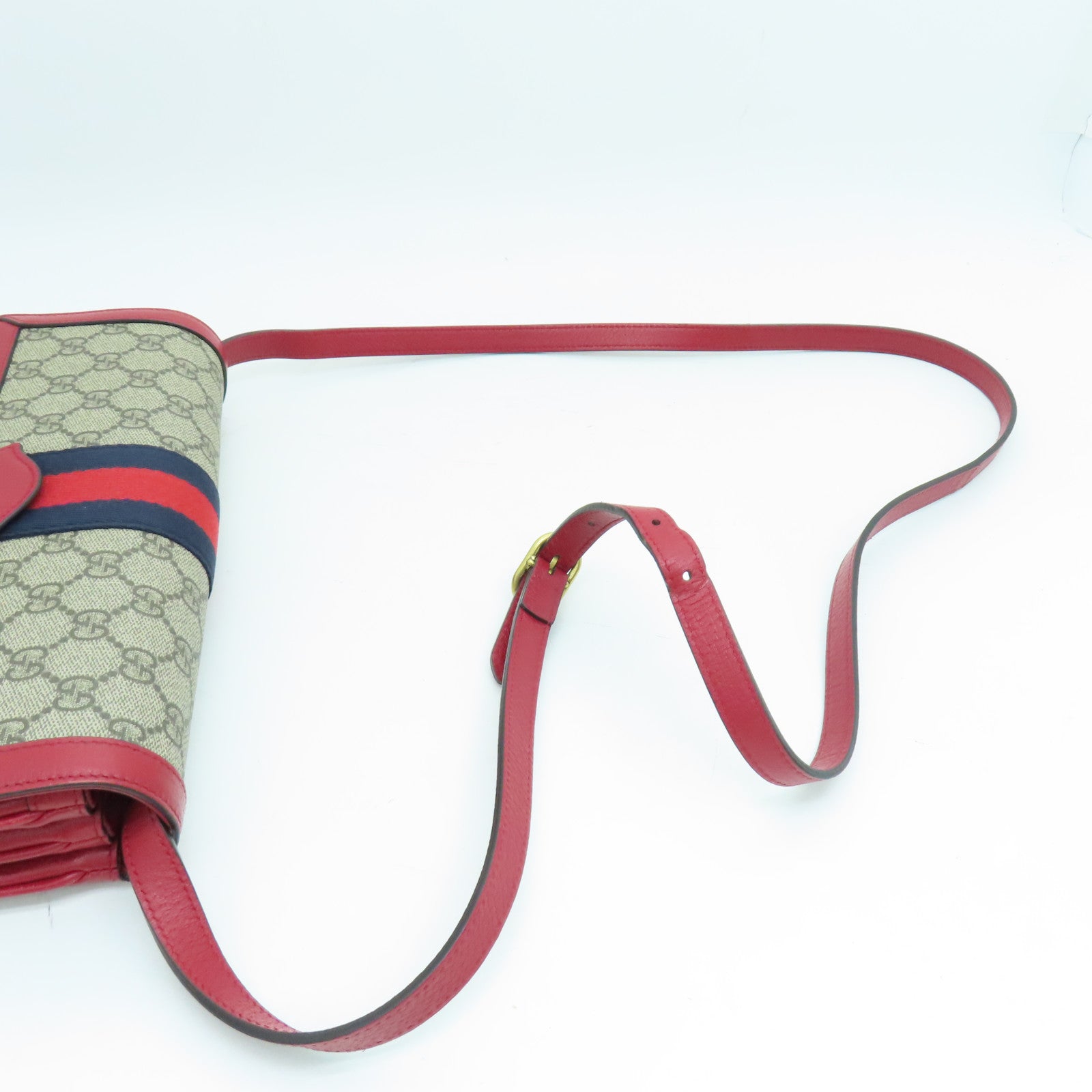 GUCCI 涂层帆布Shoulder Bag肩背袋金扣红色/啡色