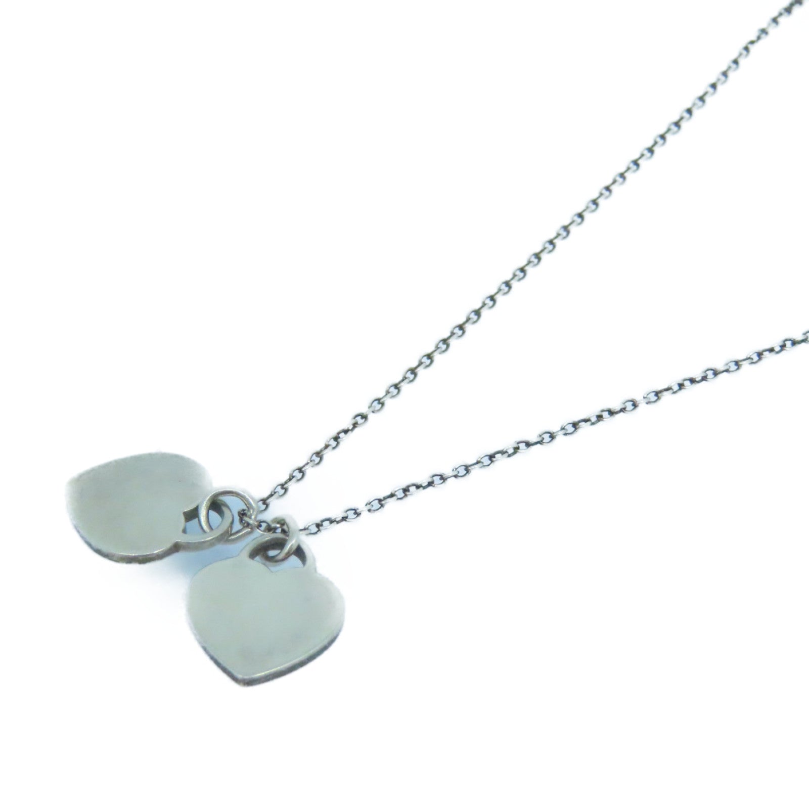 TIFFANY&amp;CO 925 Sterling Silver Mini Double Heart Necklace Silver/Green