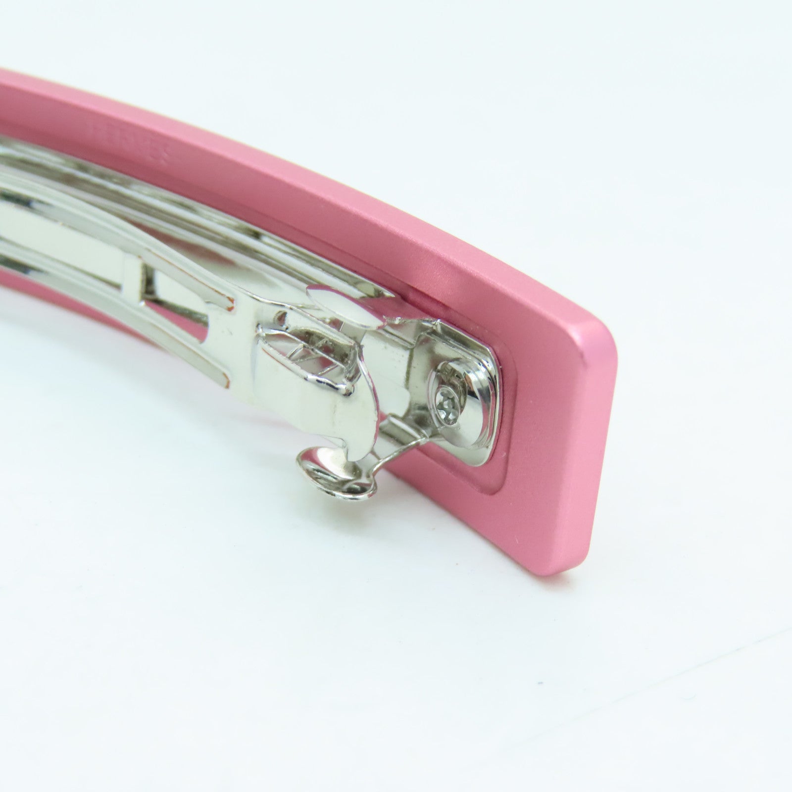 HERMES Metal Caprice PM Hair Clip Silver Buckle Hair Clip Pink