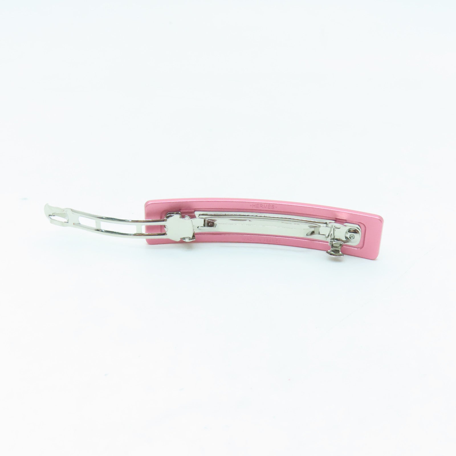 HERMES Metal Caprice PM Hair Clip Silver Buckle Hair Clip Pink