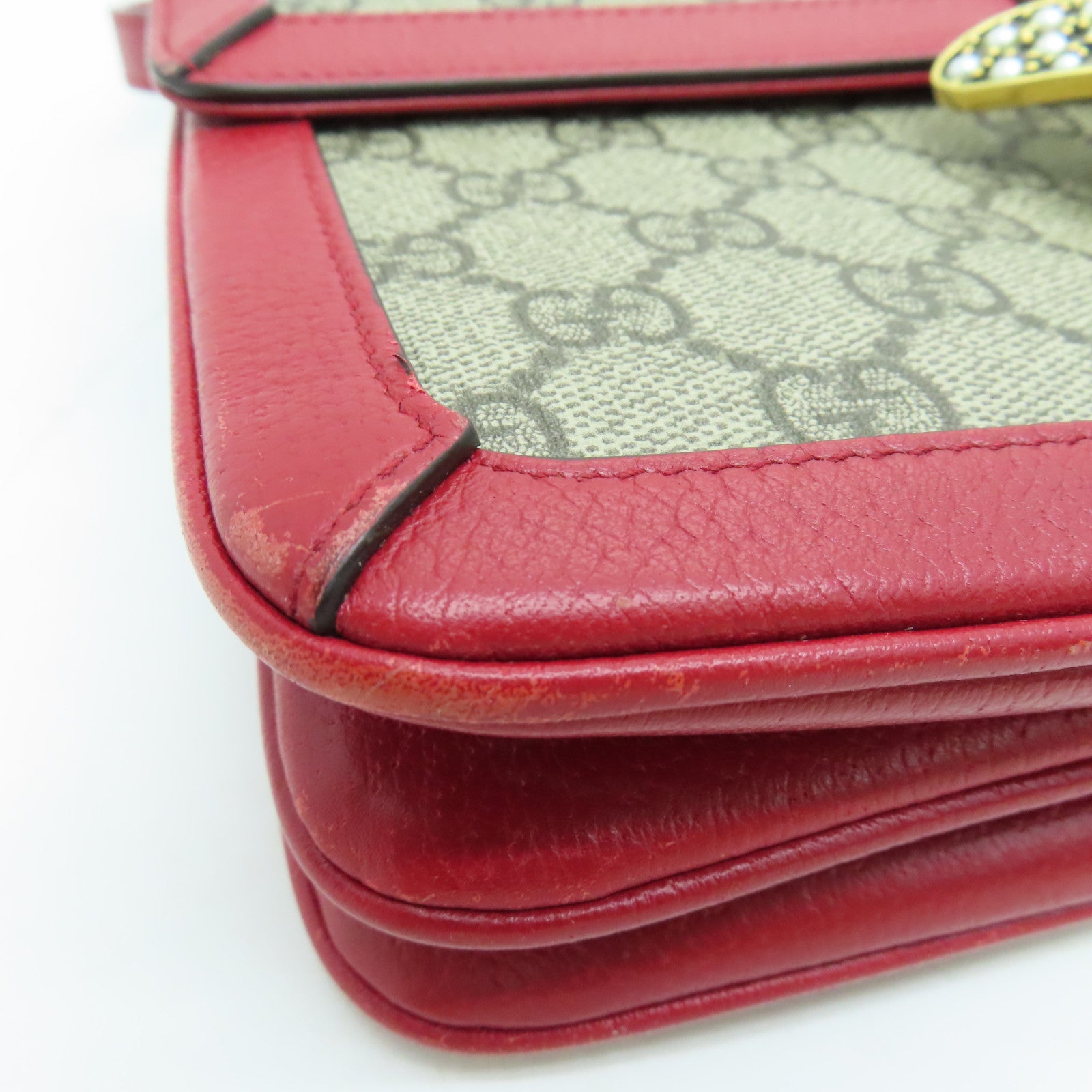 GUCCI 涂层帆布Shoulder Bag肩背袋金扣红色/啡色