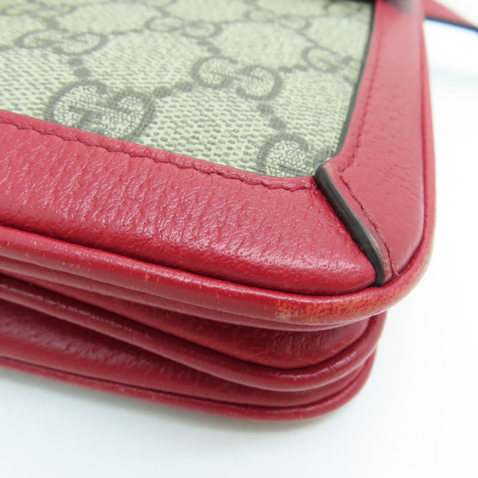 GUCCI 涂层帆布Shoulder Bag肩背袋金扣红色/啡色