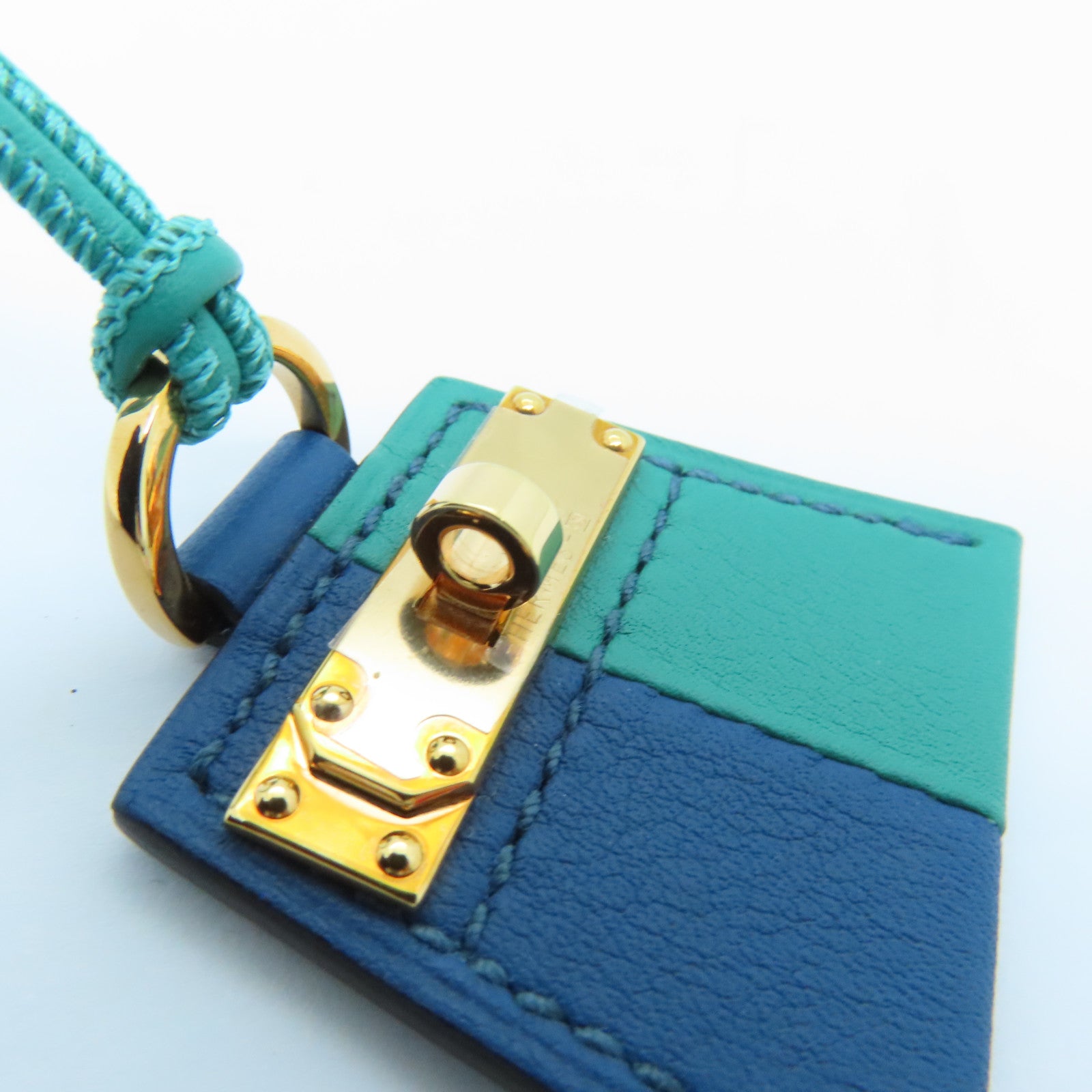 HERMES Swift Leather Mon Petit Kelly Neacklace Pendat Gold Buckle Blue/Green