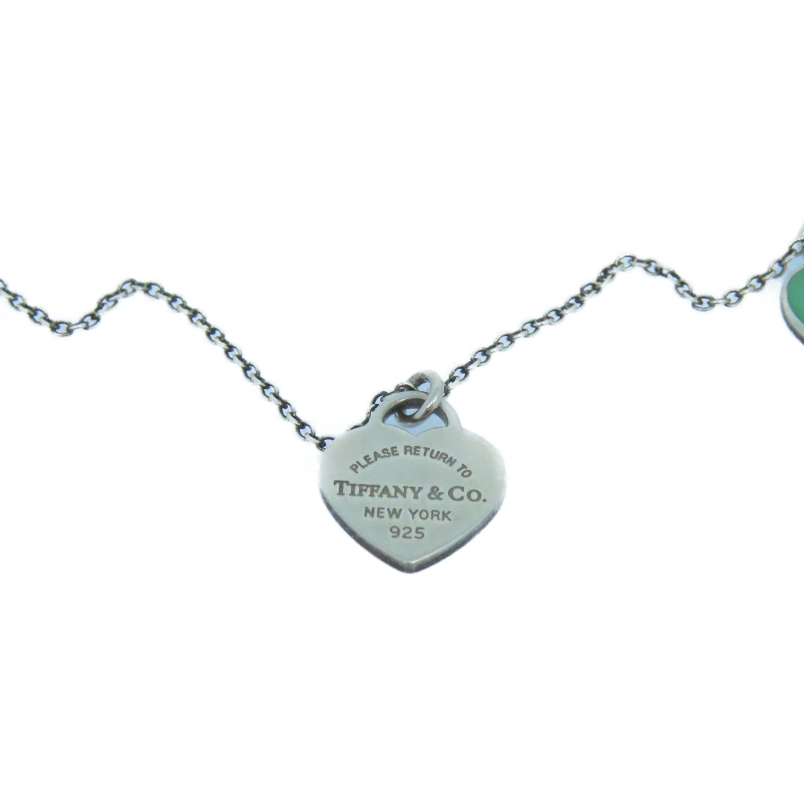 TIFFANY&amp;CO 925 Sterling Silver Mini Double Heart Necklace Silver/Green