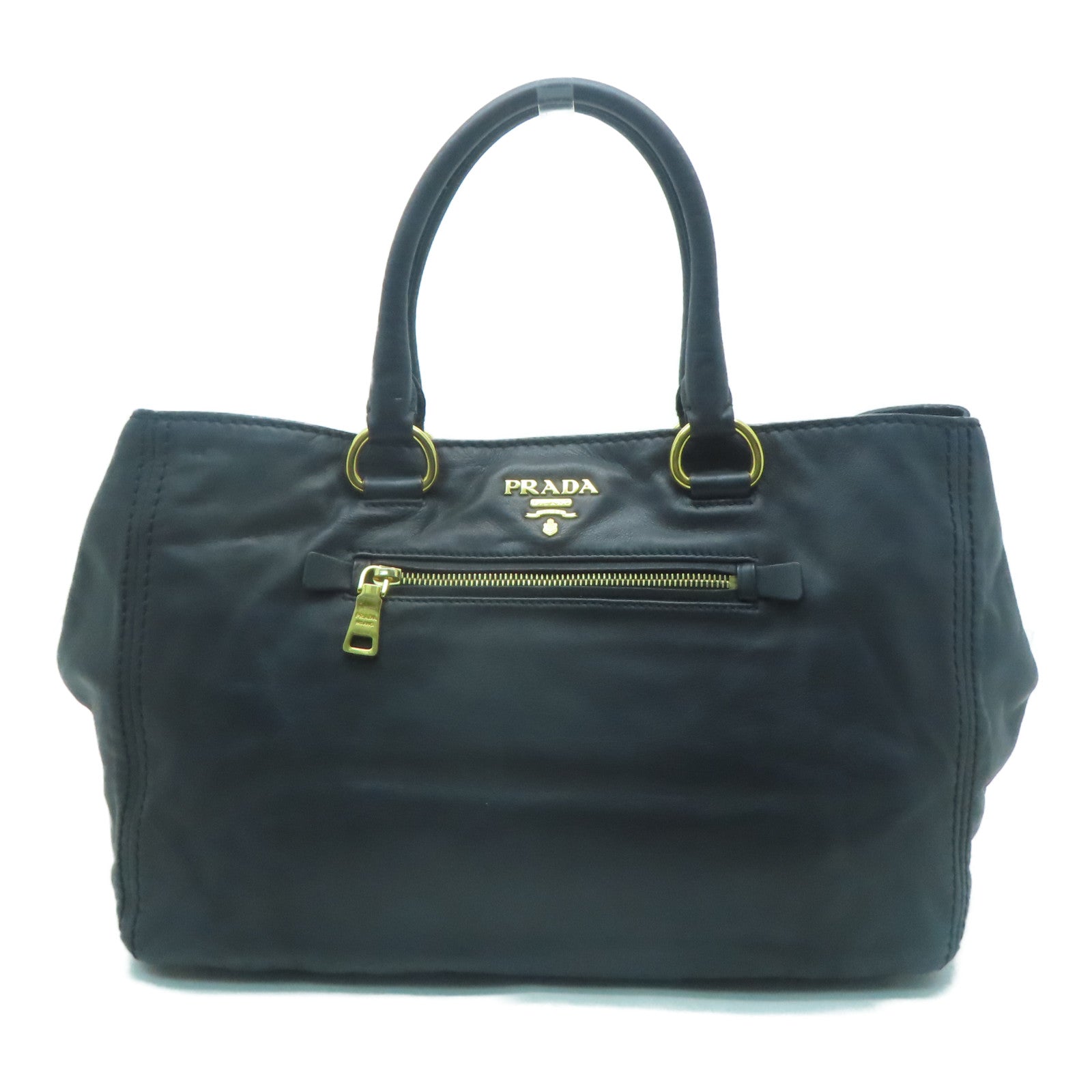 PRADA 牛皮皮革Handbag金扣手挽袋黑色