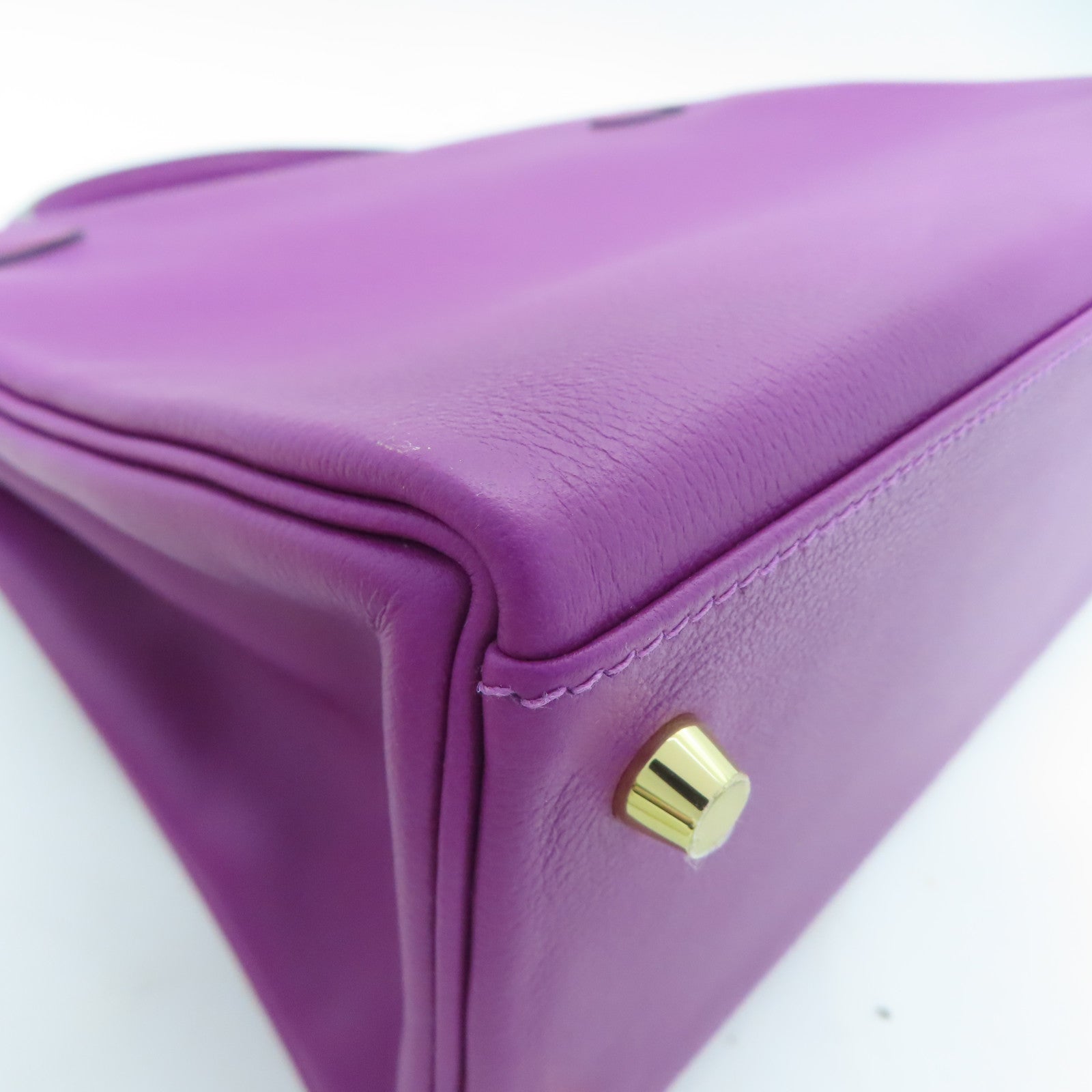 HERMES Evercolor皮革Kelly 32金扣手挽肩背兩用袋Anemone/紫色