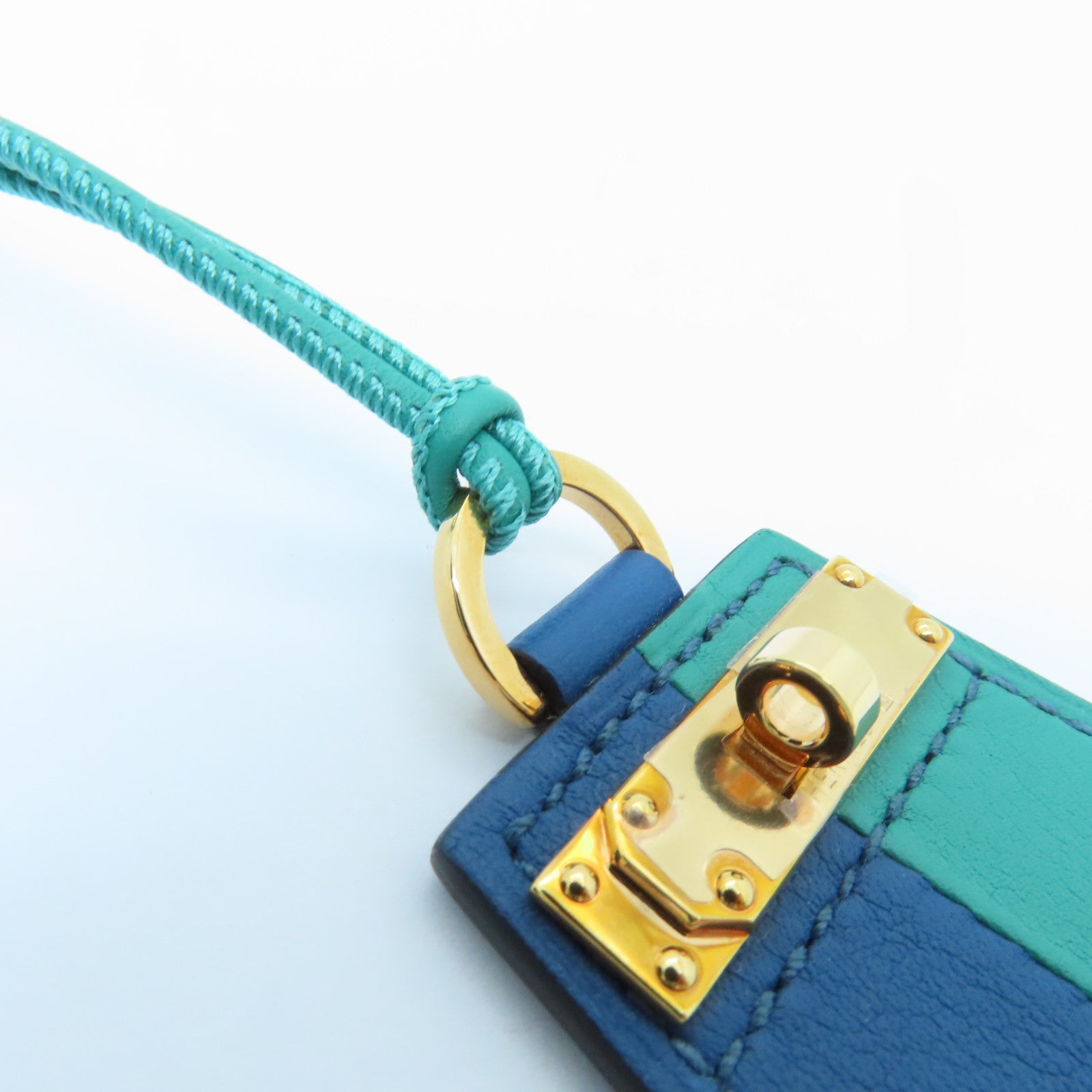 HERMES Swift Leather Mon Petit Kelly Neacklace Pendat Gold Buckle Blue/Green