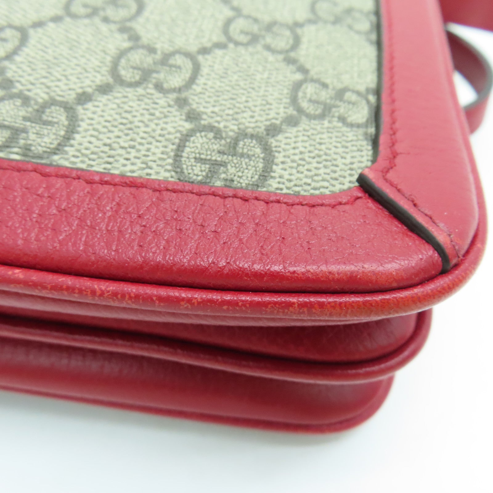 GUCCI 涂层帆布Shoulder Bag肩背袋金扣红色/啡色