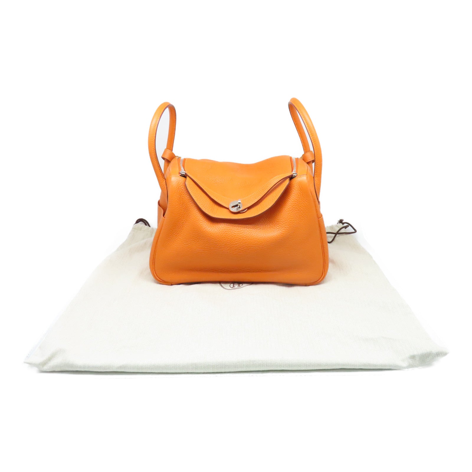 HERMES 【激減優惠】Clemence皮革Lindy 34銀扣手挽肩背兩用袋橙色