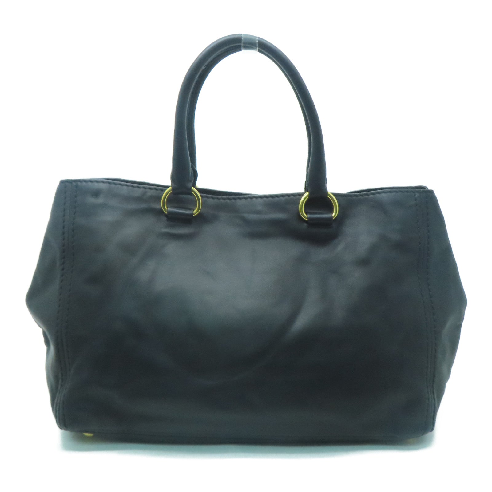 PRADA 牛皮皮革Handbag金扣手挽袋黑色