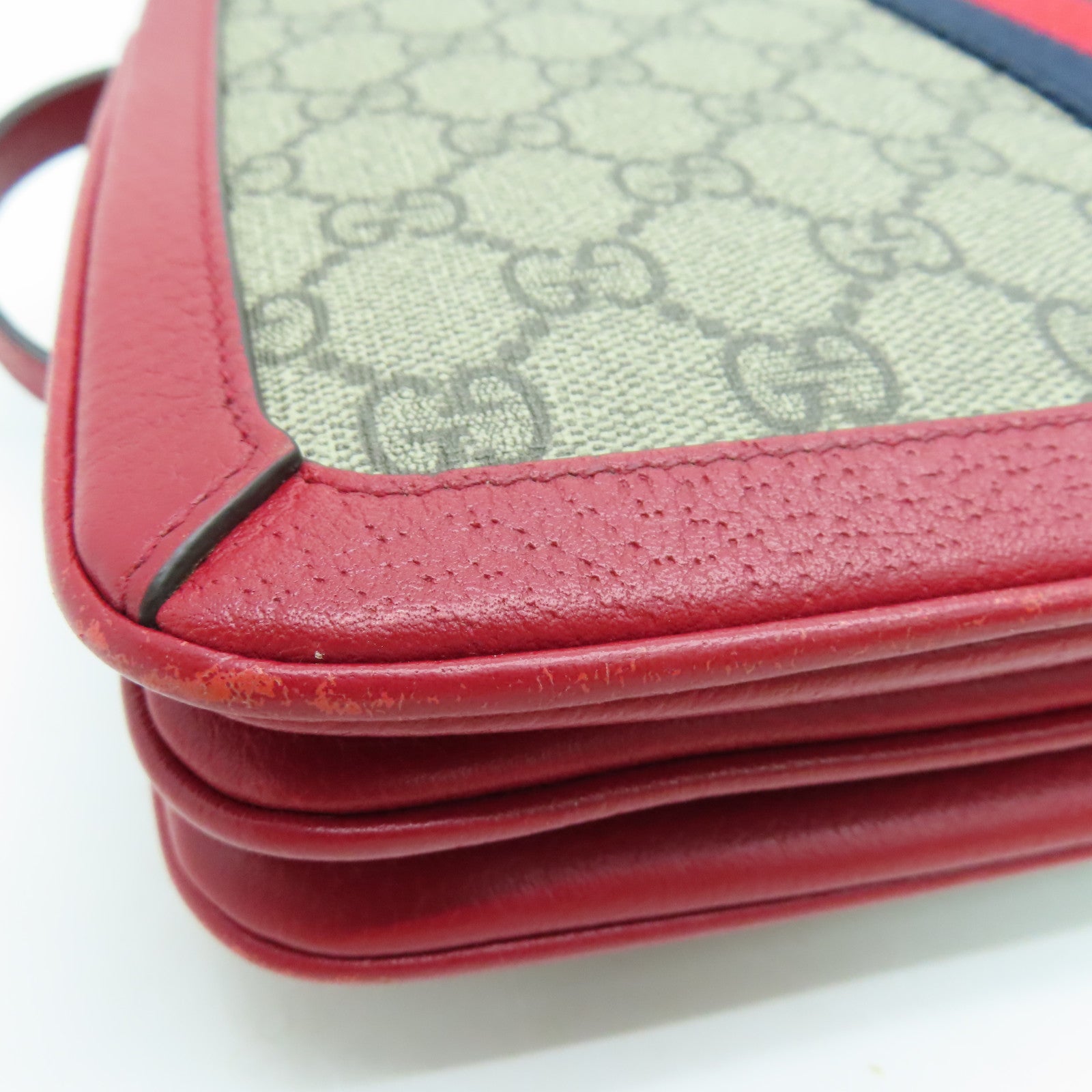 GUCCI 涂层帆布Shoulder Bag肩背袋金扣红色/啡色