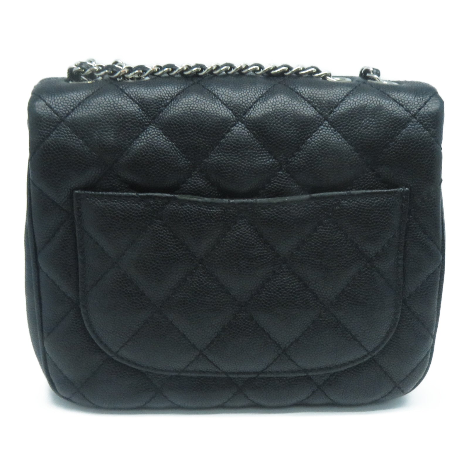 CHANEL 菱格Caviar皮革Chain Shoulder銀扣鏈帶肩背袋黑色