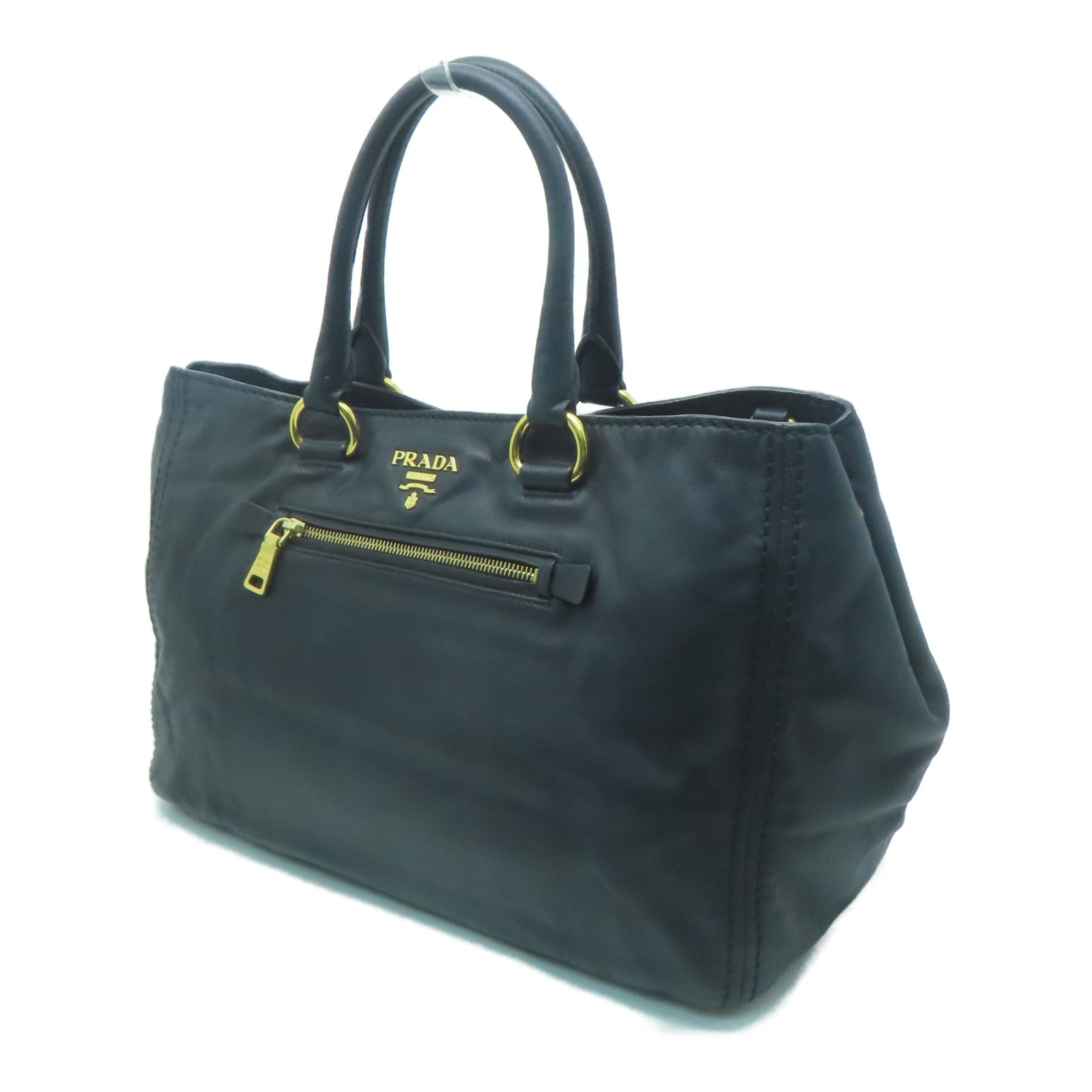 PRADA 牛皮皮革Handbag金扣手挽袋黑色