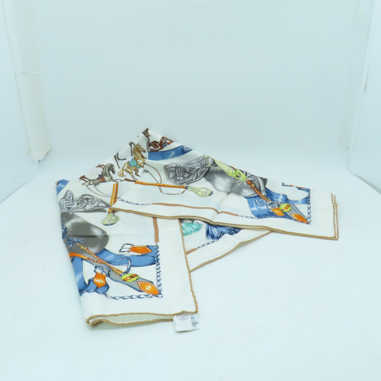 HERMES Silk Scarf White/Color
