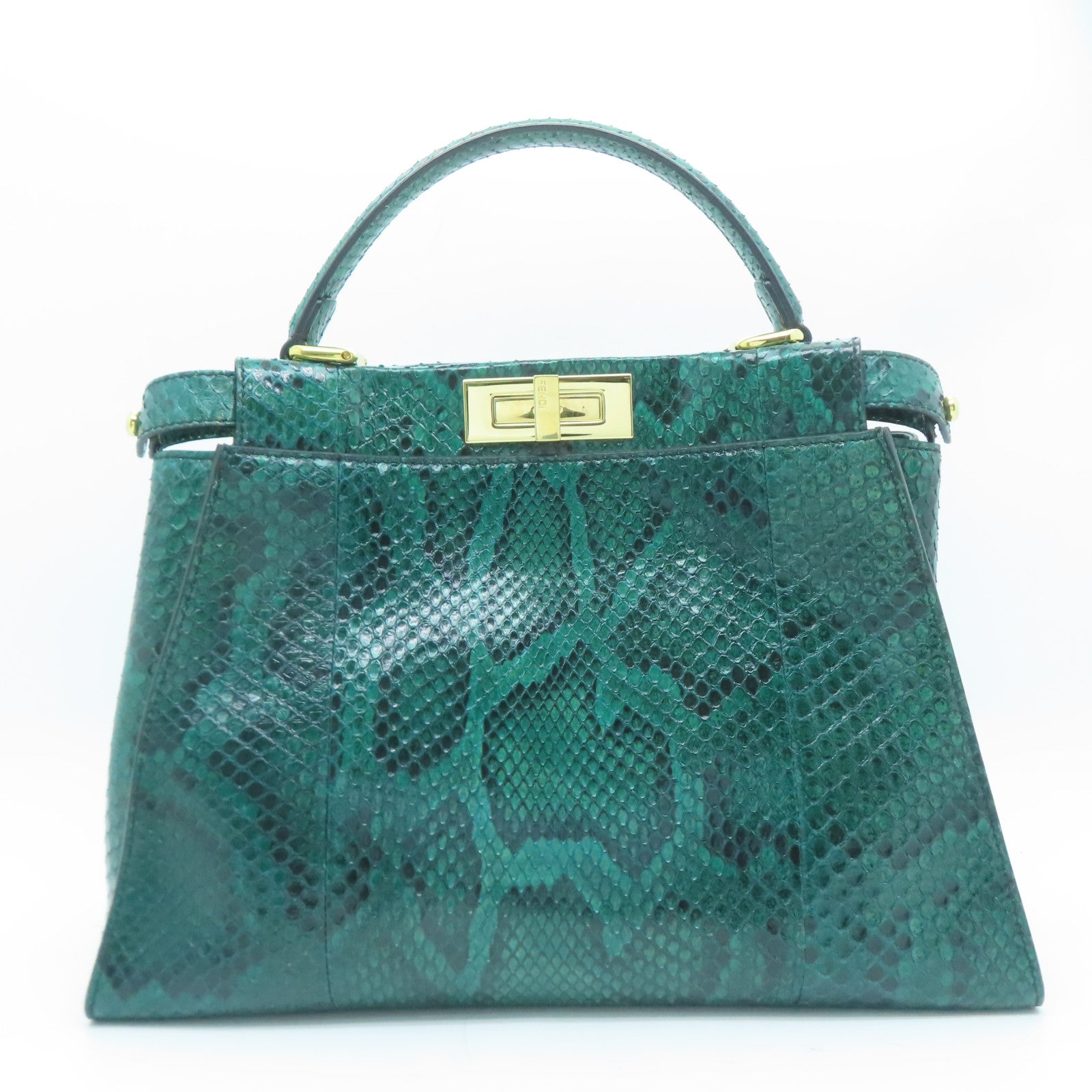 FENDI 蛇皮皮革Peekaboo金扣手挽肩背兩用袋綠色