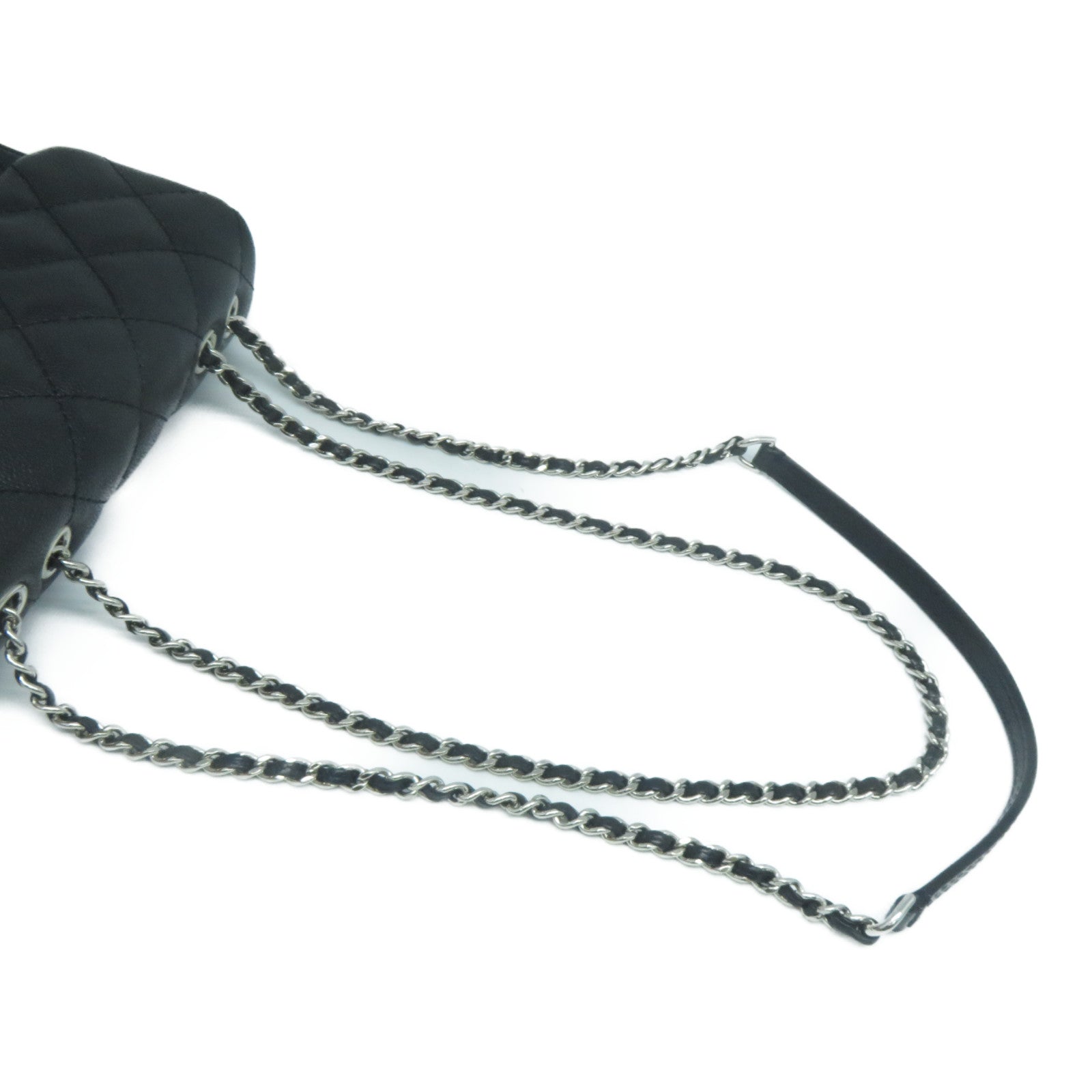 CHANEL 菱格Caviar皮革Chain Shoulder銀扣鏈帶肩背袋黑色