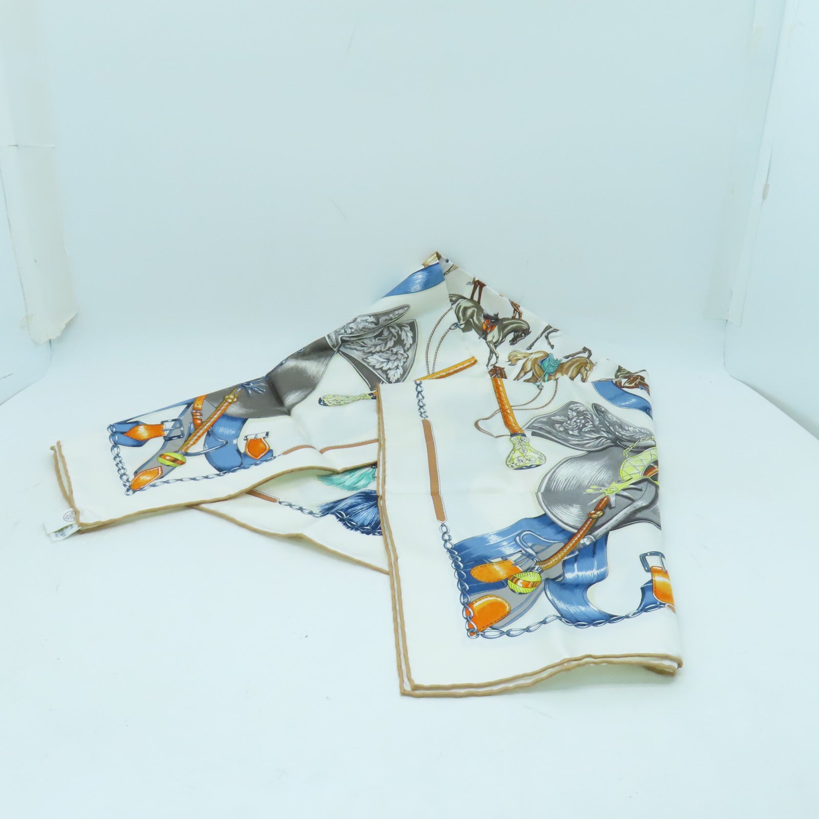 HERMES Silk Scarf White/Color