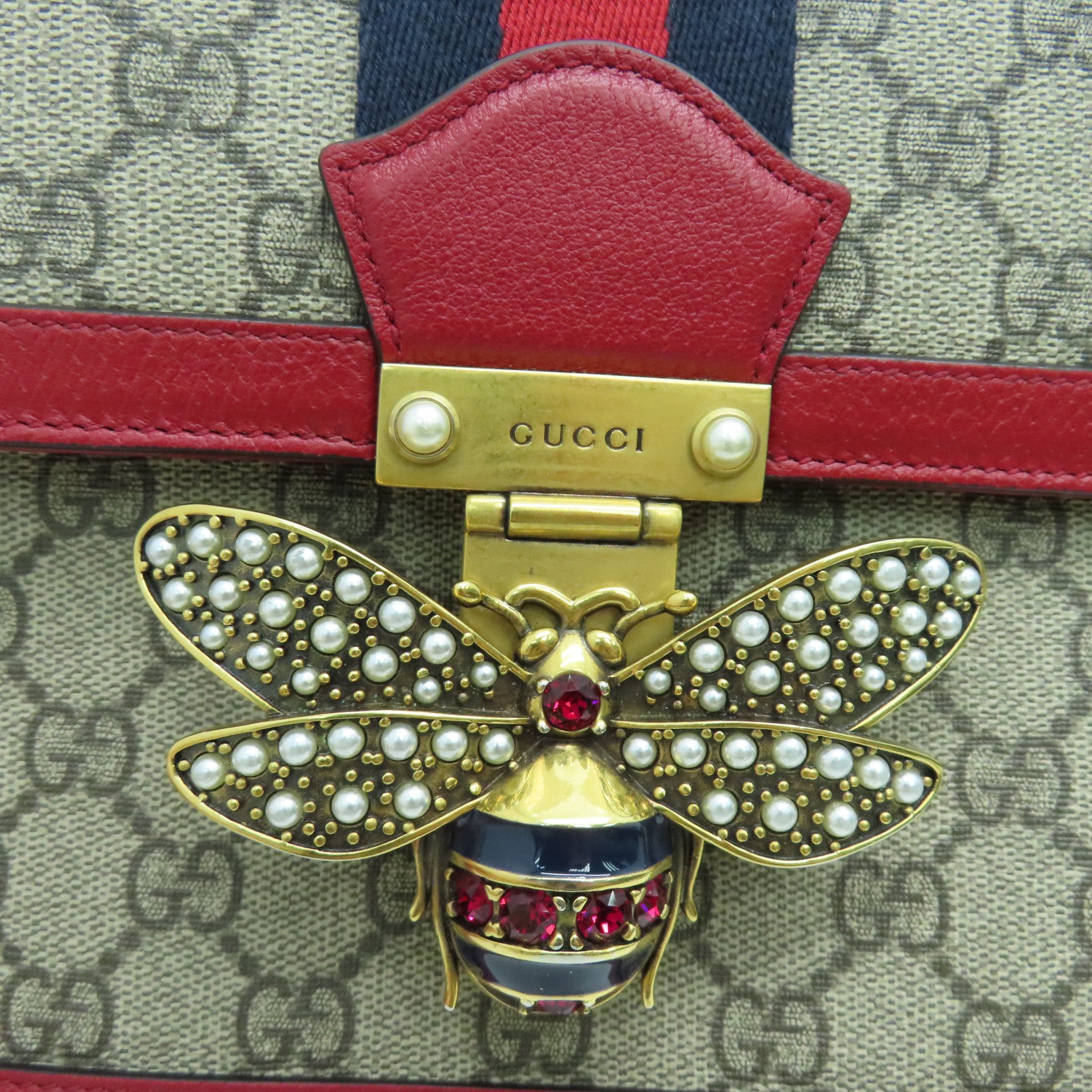 GUCCI 涂层帆布Shoulder Bag肩背袋金扣红色/啡色