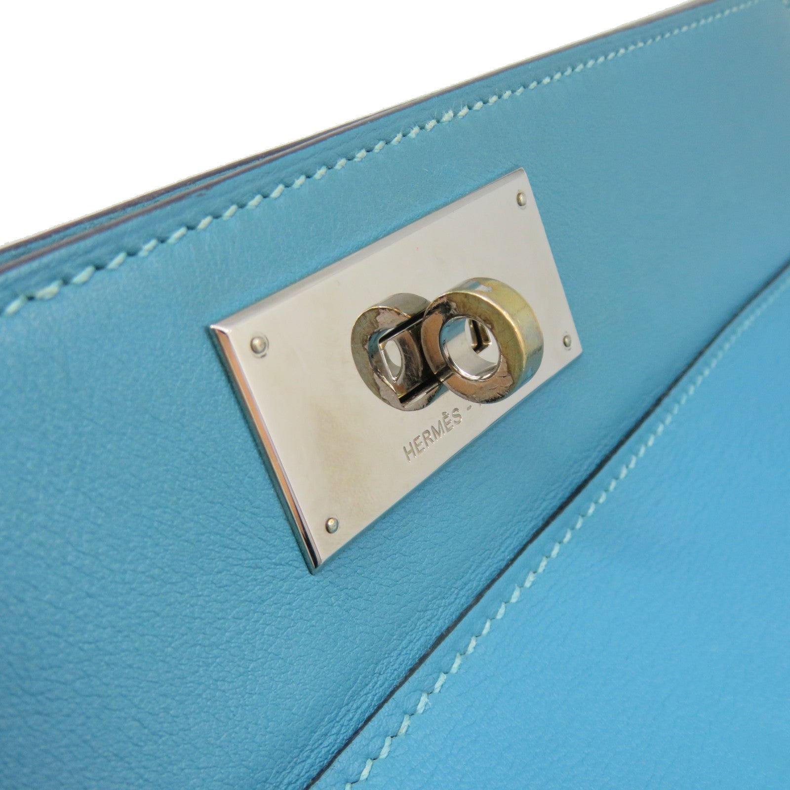HERMES 【激减优惠】Swift皮革Toolbox 26 2way Shoulder Bag银扣手挽肩背两用袋蓝色