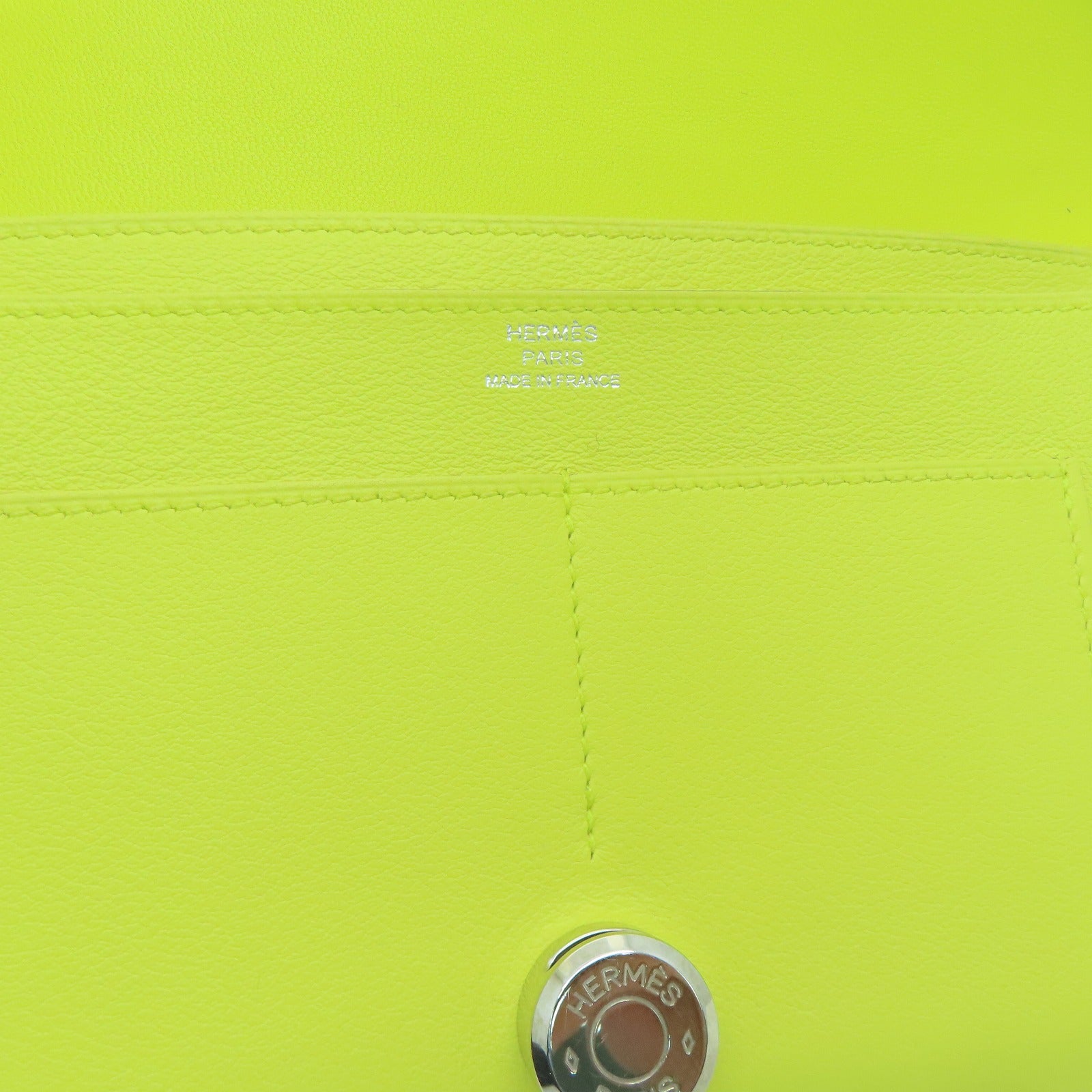 HERMES Swift皮革Dongo GM银扣长钱包Lime黄色