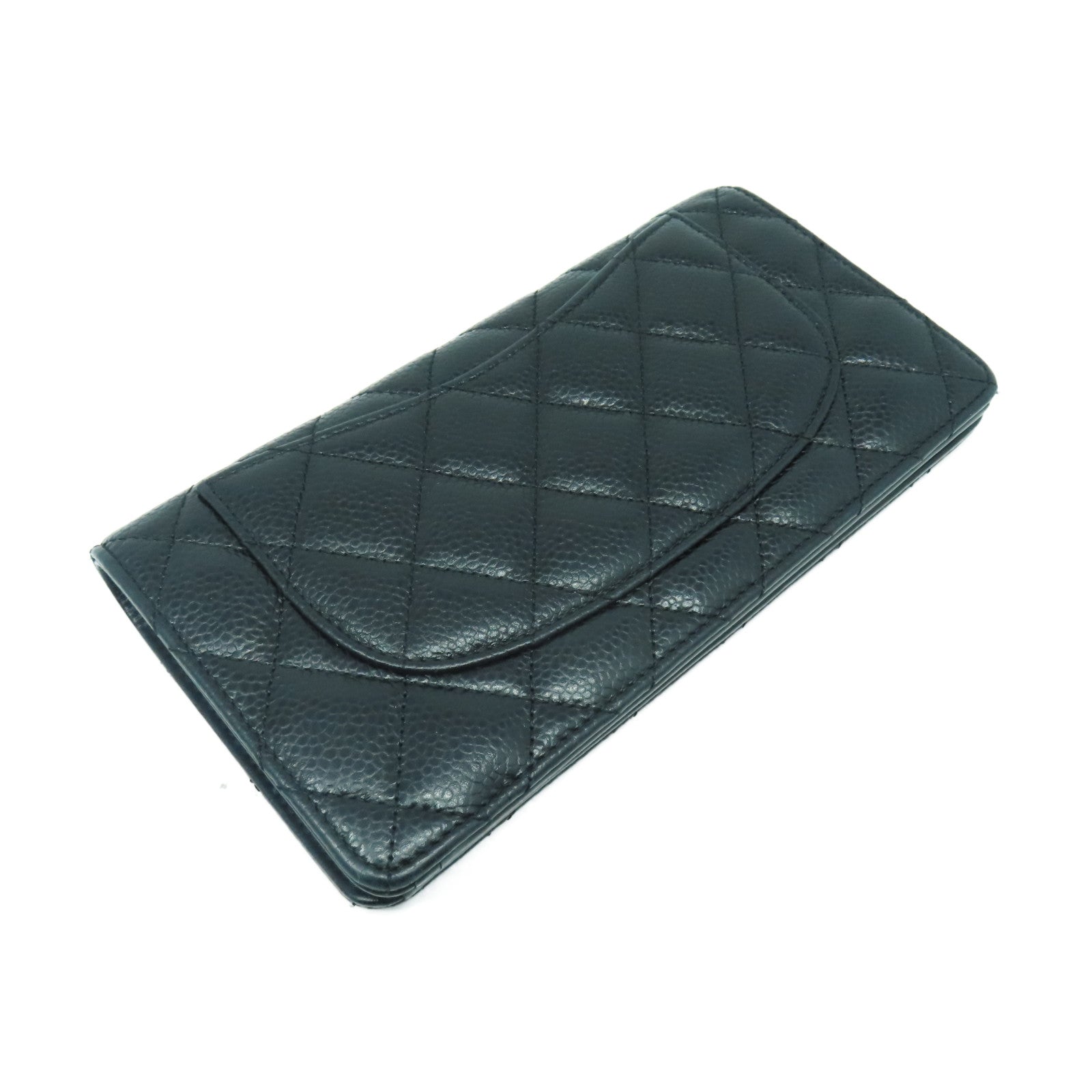 CHANEL 菱格Caviar皮革Long Wallet銀扣長錢包黑色