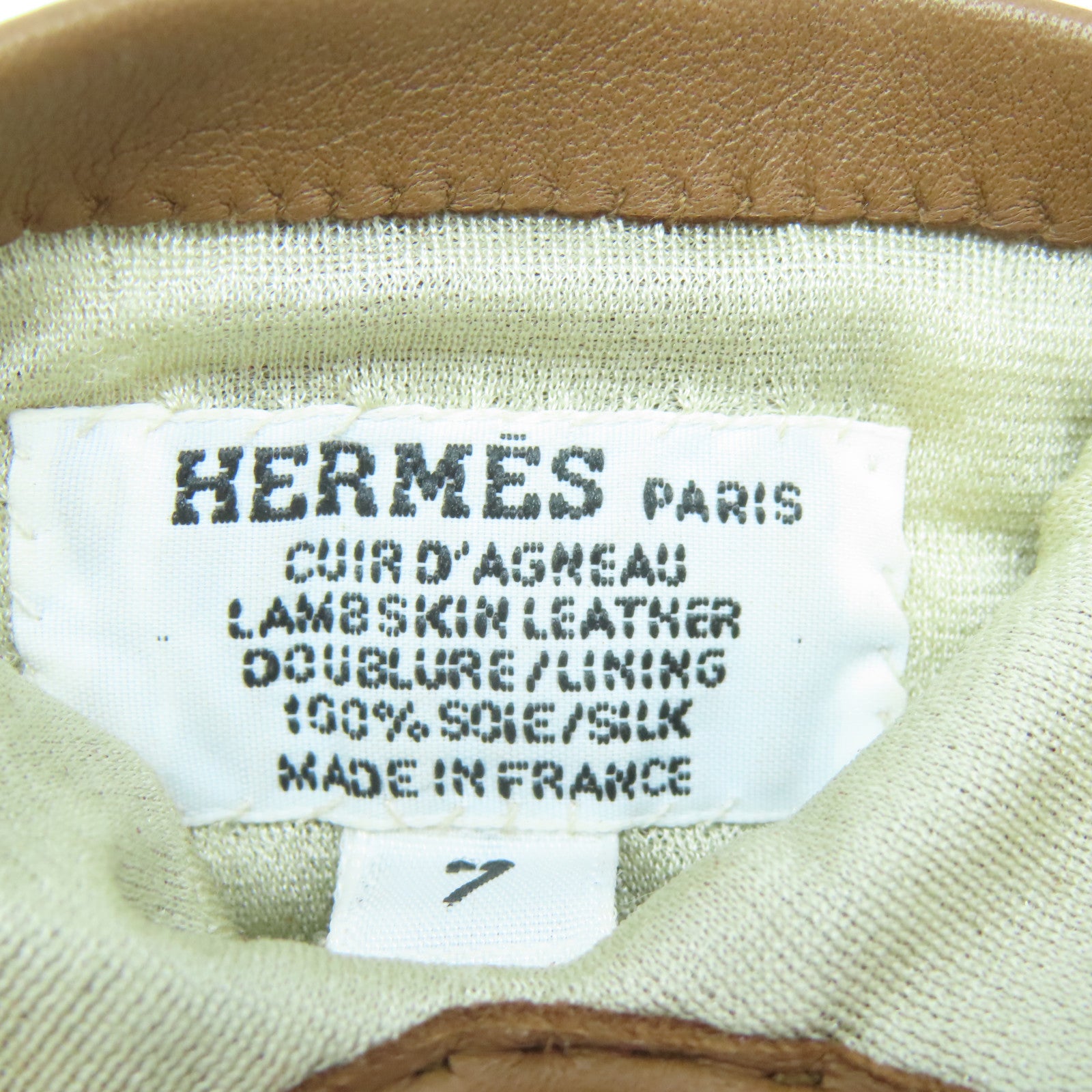 HERMES 羊皮皮革/絲質Gloves手套啡色