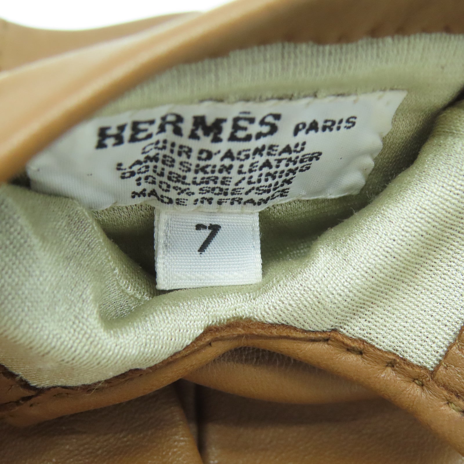 HERMES 羊皮皮革/絲質Gloves手套啡色