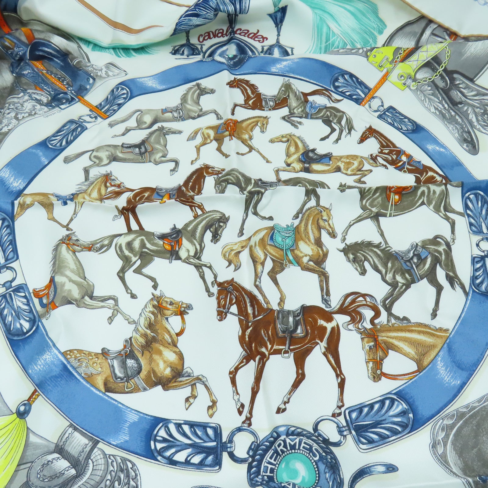 HERMES Silk Scarf White/Color