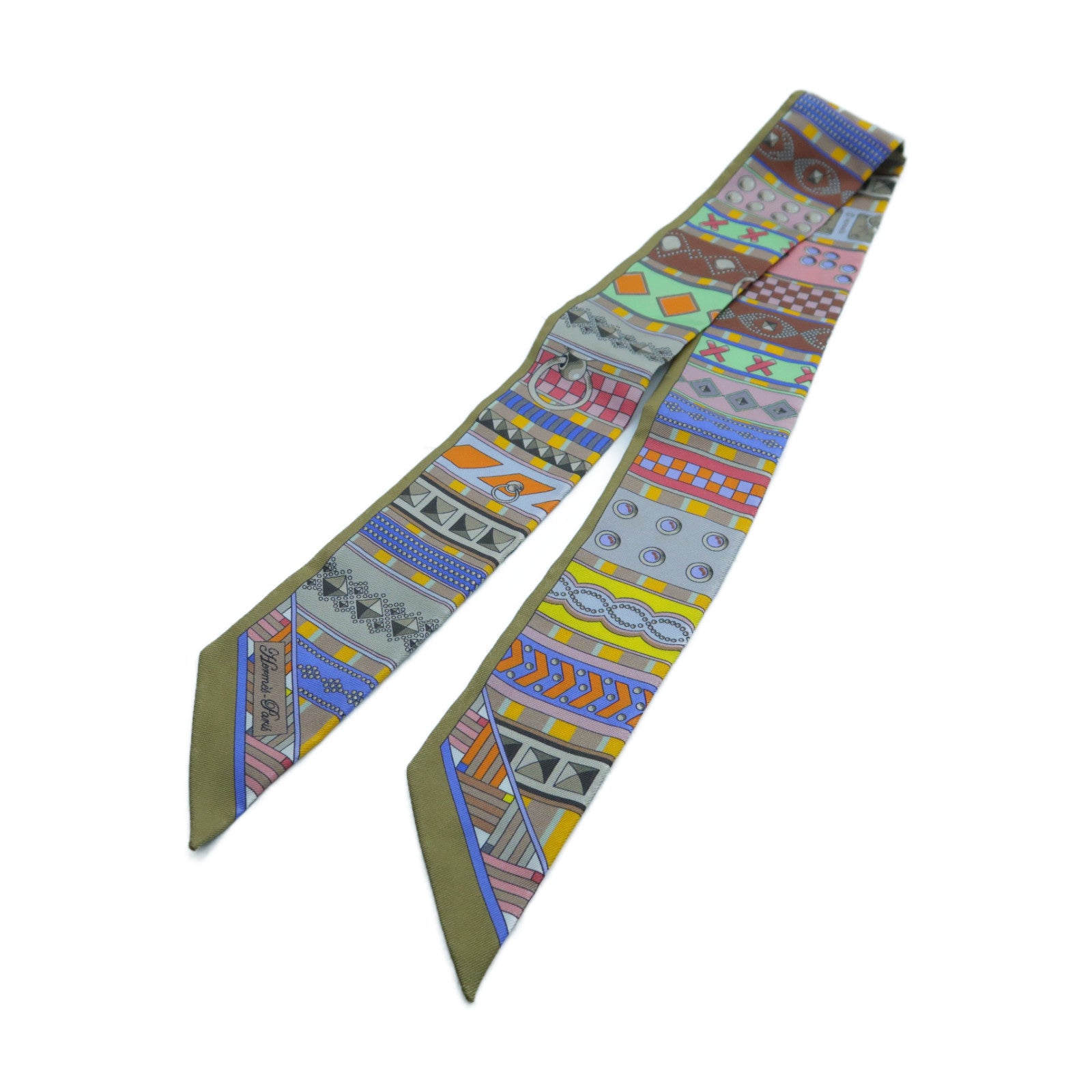 HERMES 絲質Twilly絲巾金色/彩色