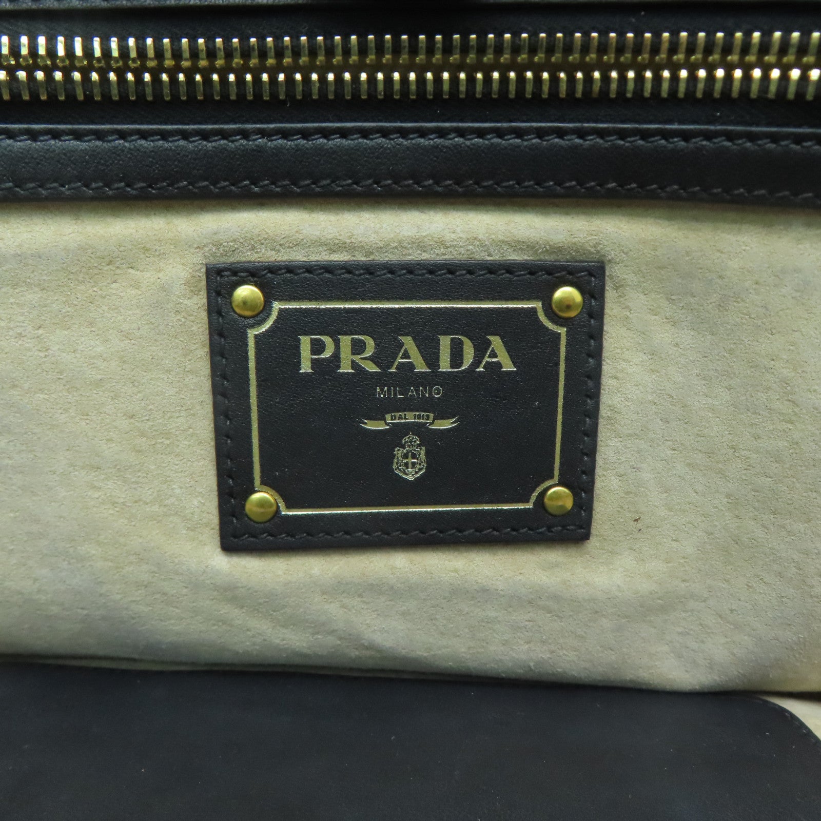 PRADA 牛皮皮革Handbag金扣手挽袋黑色