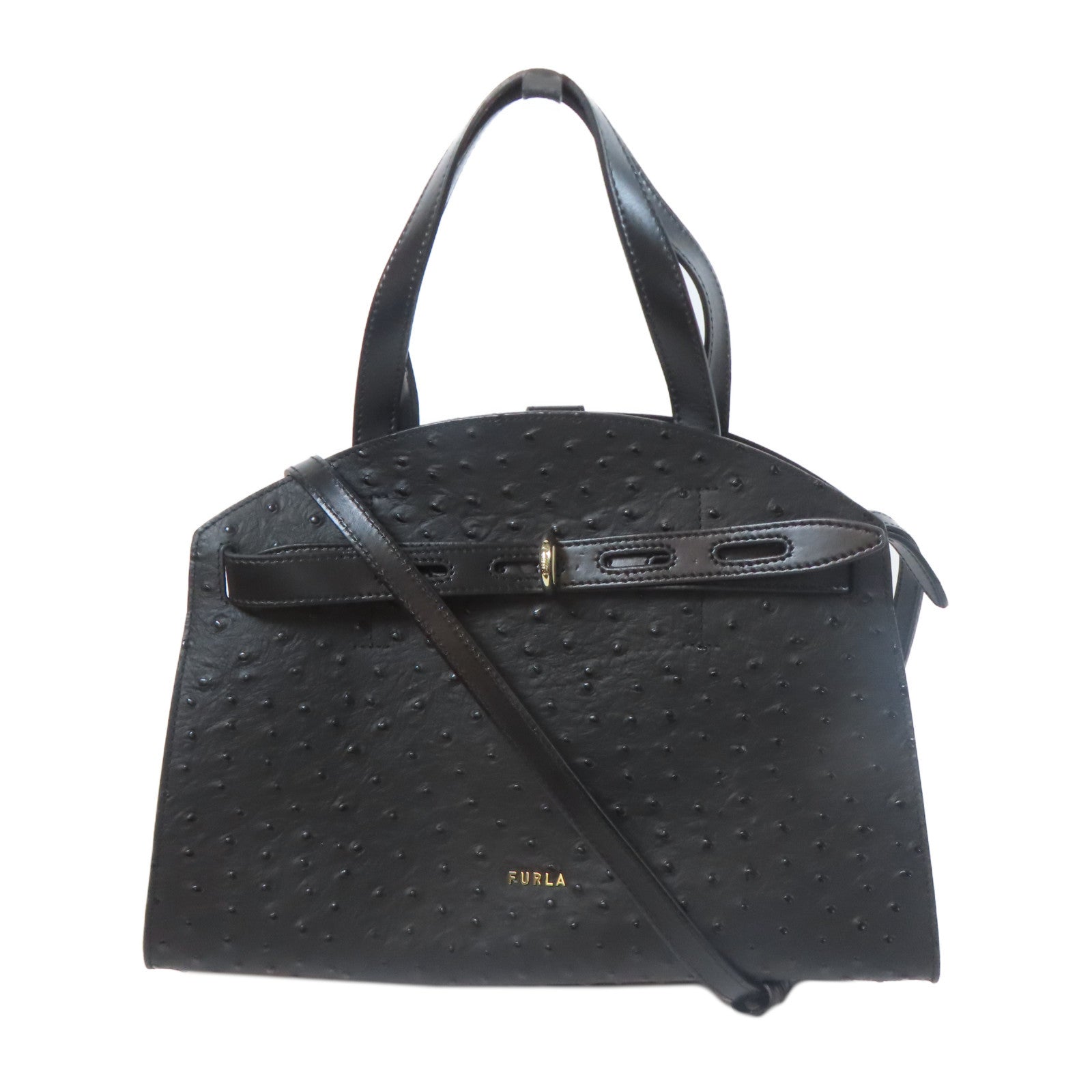 Furla 牛皮皮革Shoulder Bag銀扣手挽肩背兩用袋黑色
