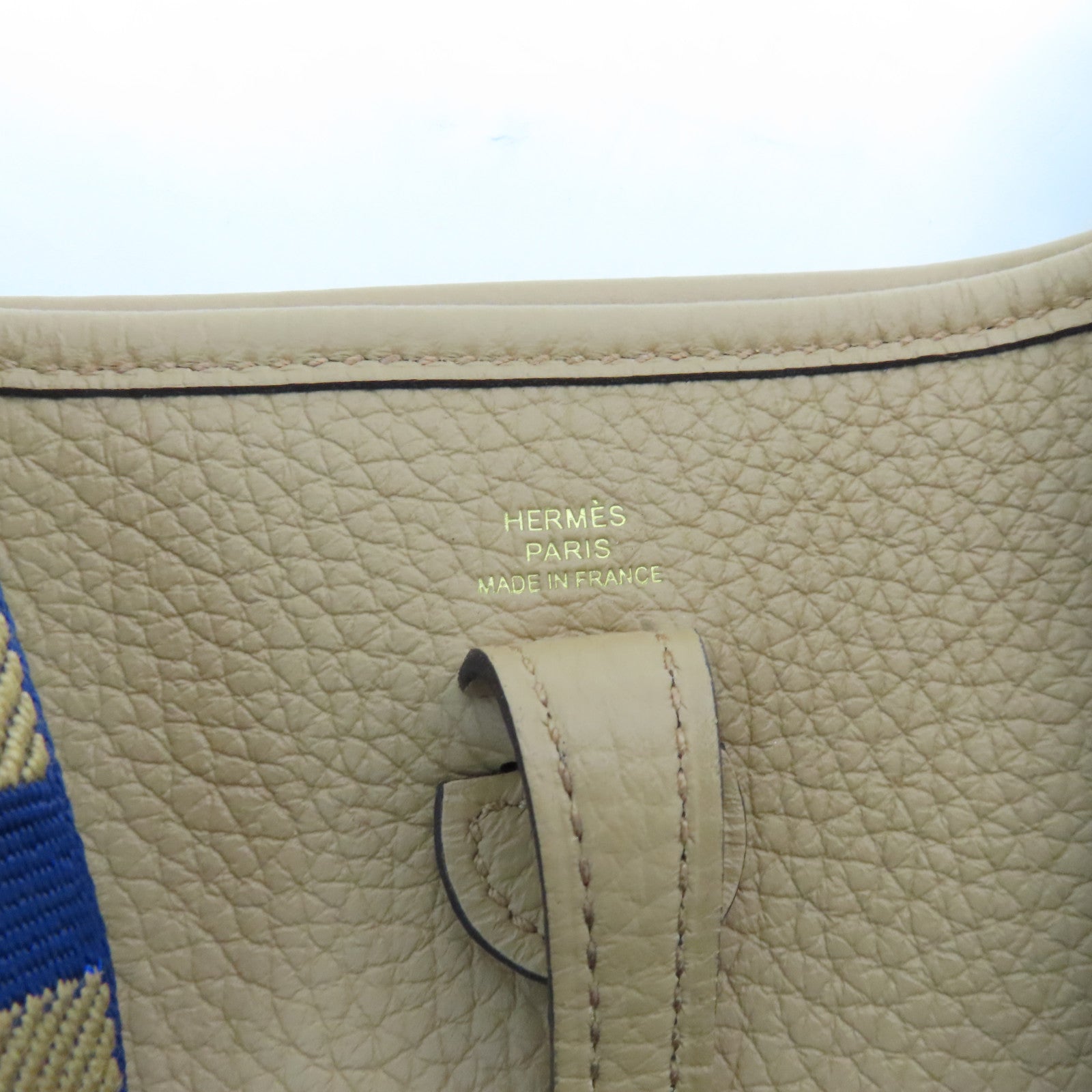 HERMES Clemence皮革Evelyne TPM金扣肩背袋杏色