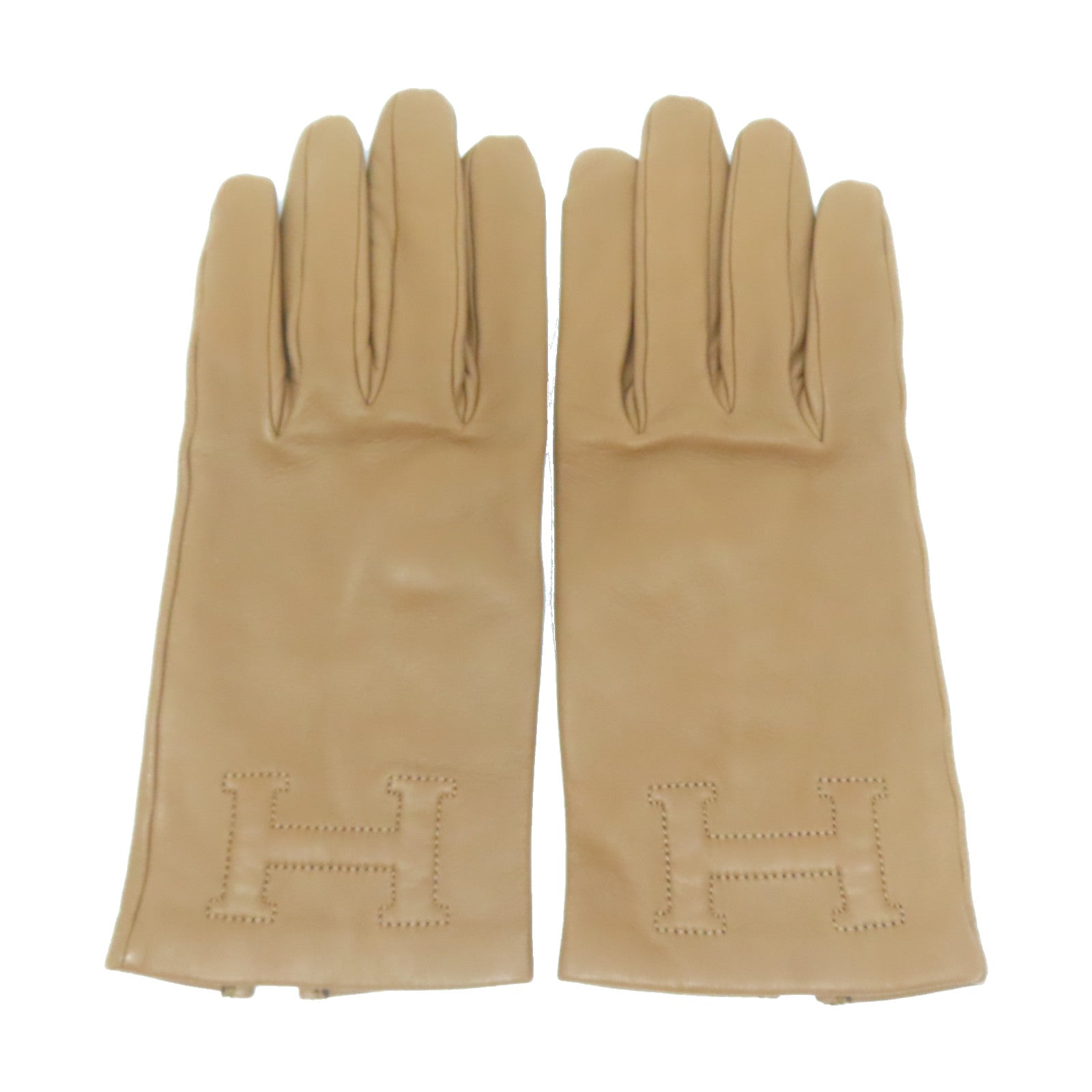HERMES 羊皮皮革/絲質Gloves手套啡色