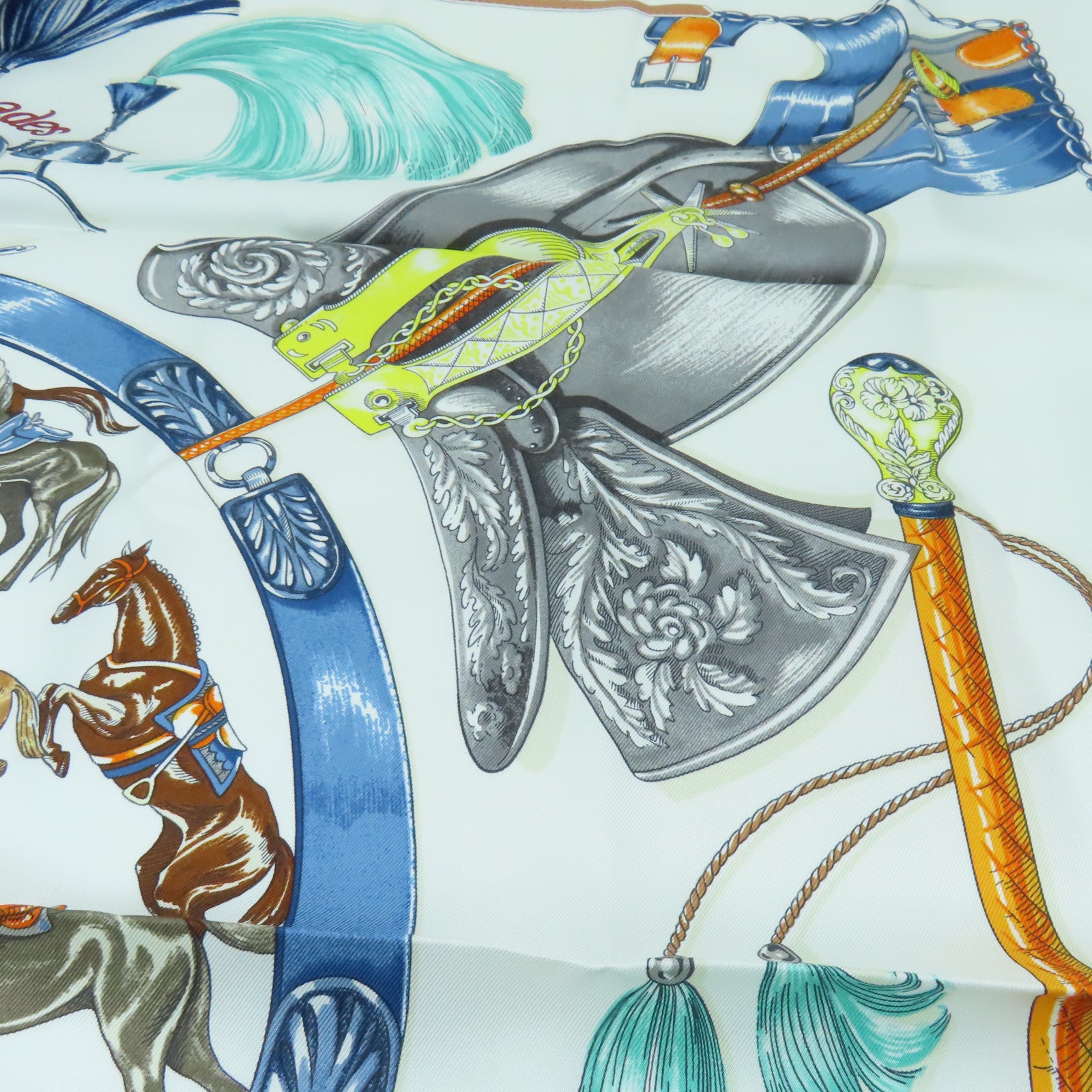 HERMES Silk Scarf White/Color