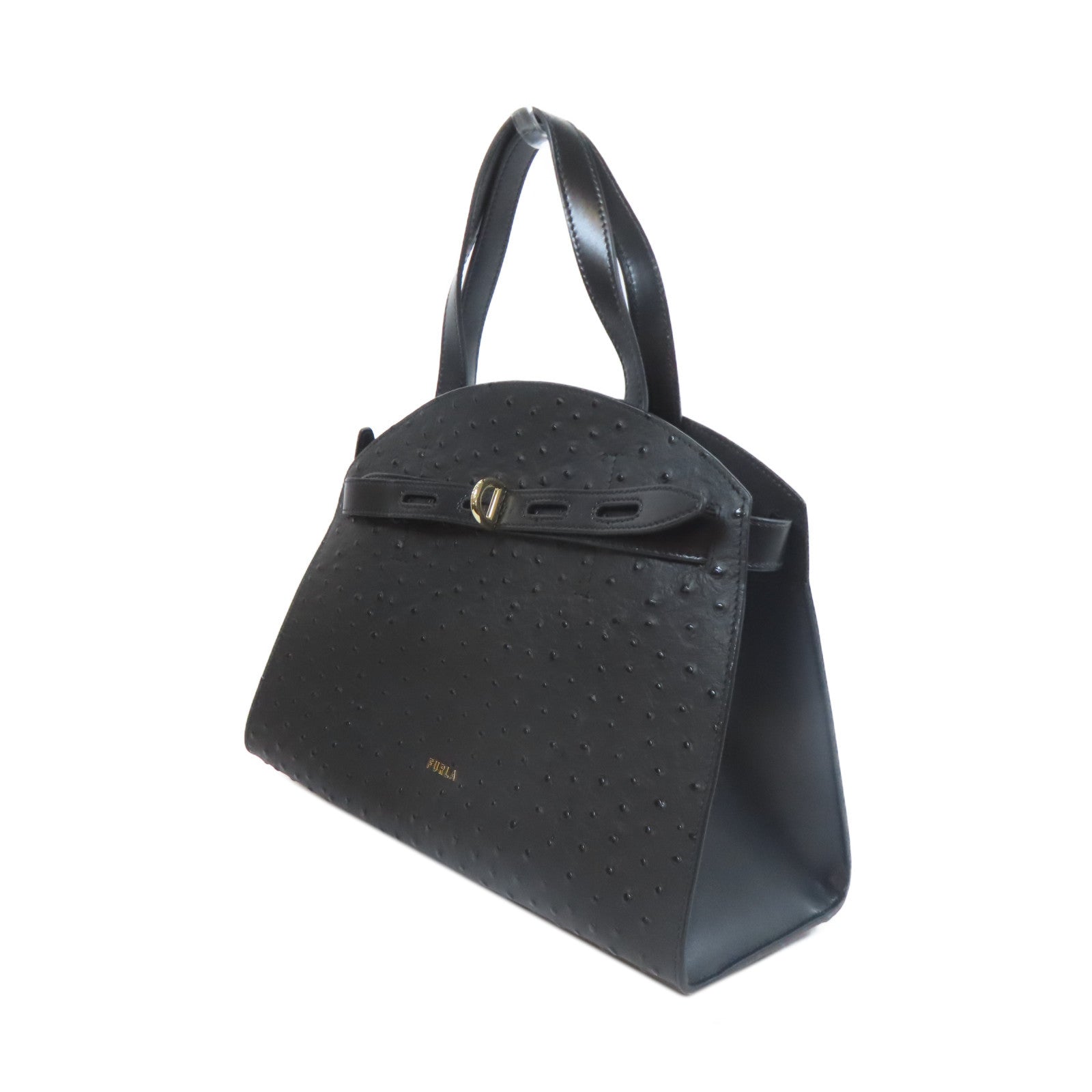 Furla 牛皮皮革Shoulder Bag銀扣手挽肩背兩用袋黑色
