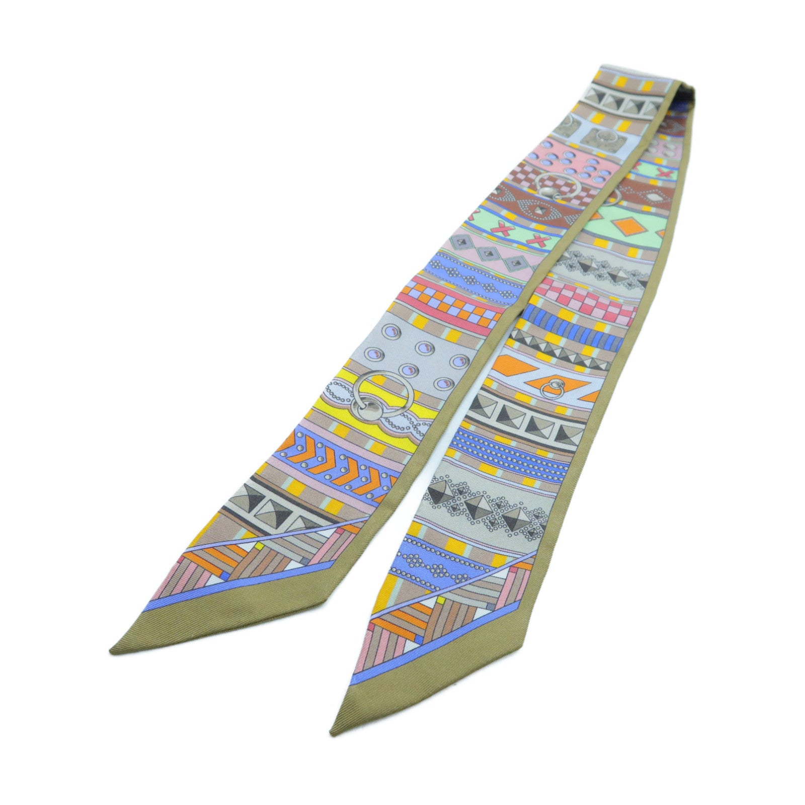 HERMES 絲質Twilly絲巾金色/彩色