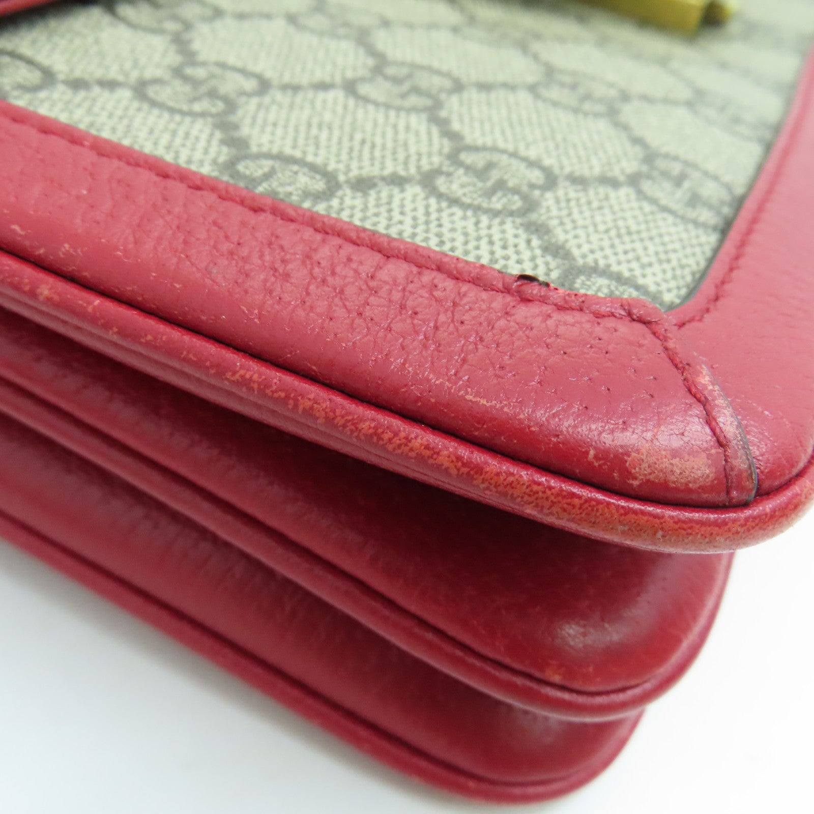 GUCCI 涂层帆布Shoulder Bag肩背袋金扣红色/啡色