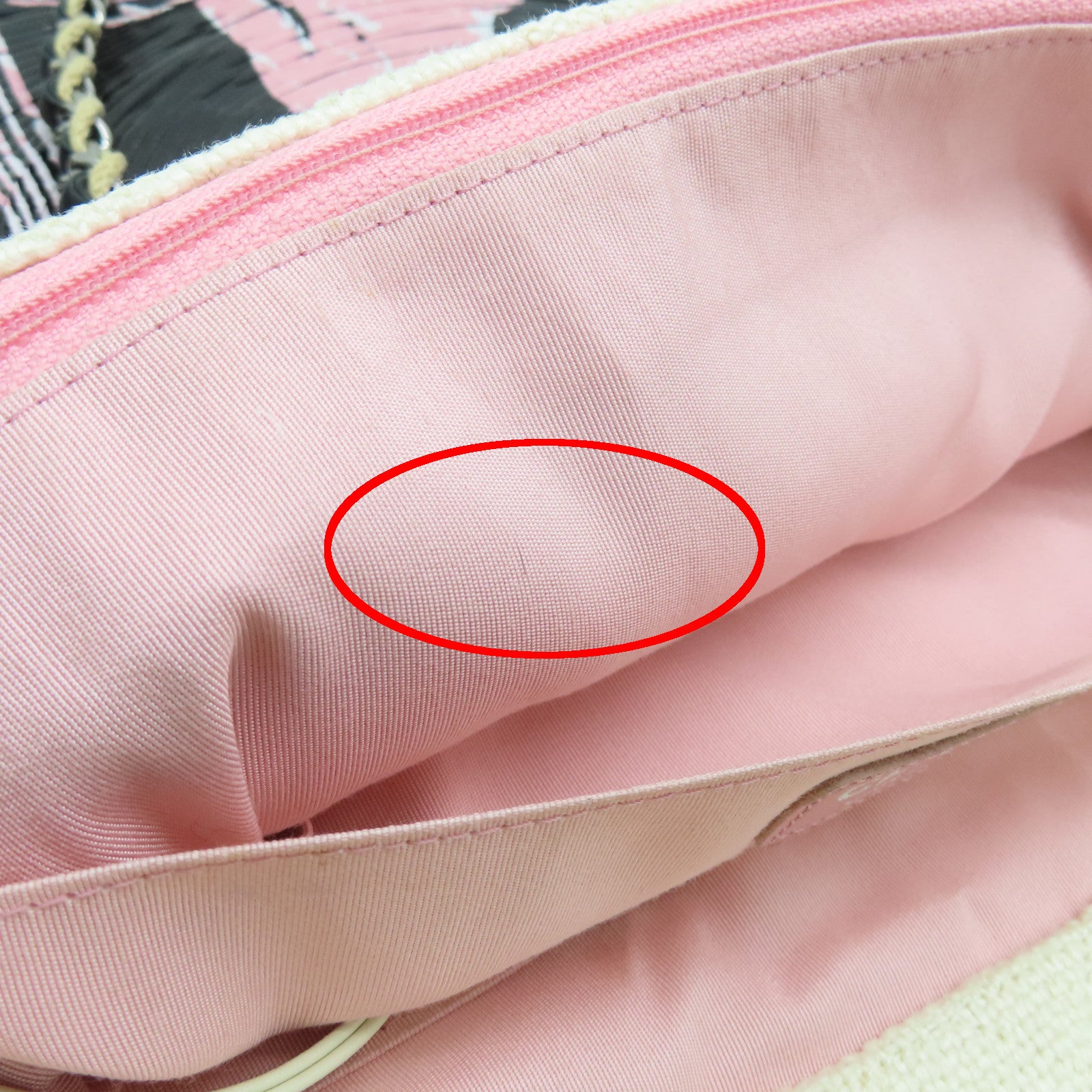 CHANEL 帆布Shoulder Bag银扣链带肩背袋白色