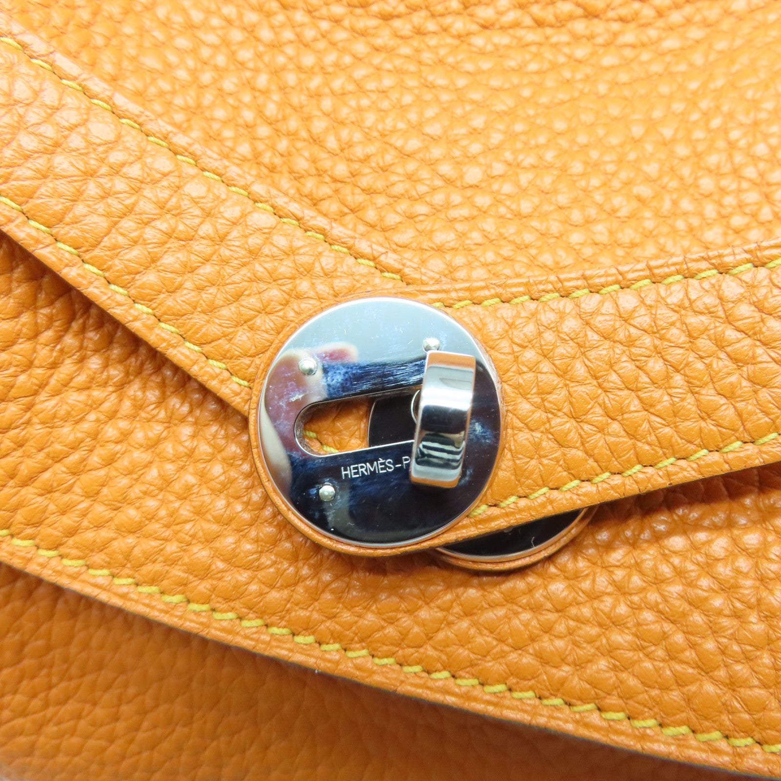 HERMES 【激減優惠】Clemence皮革Lindy 34銀扣手挽肩背兩用袋橙色