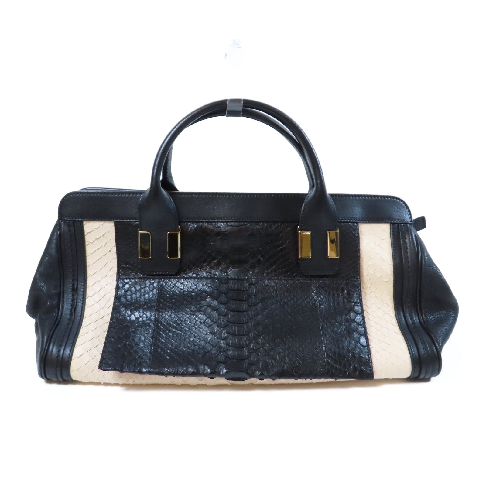 Chloe 蛇皮皮革/牛皮皮革2 Way Shoulder Bag金扣手挽肩背兩用袋黑色/米色