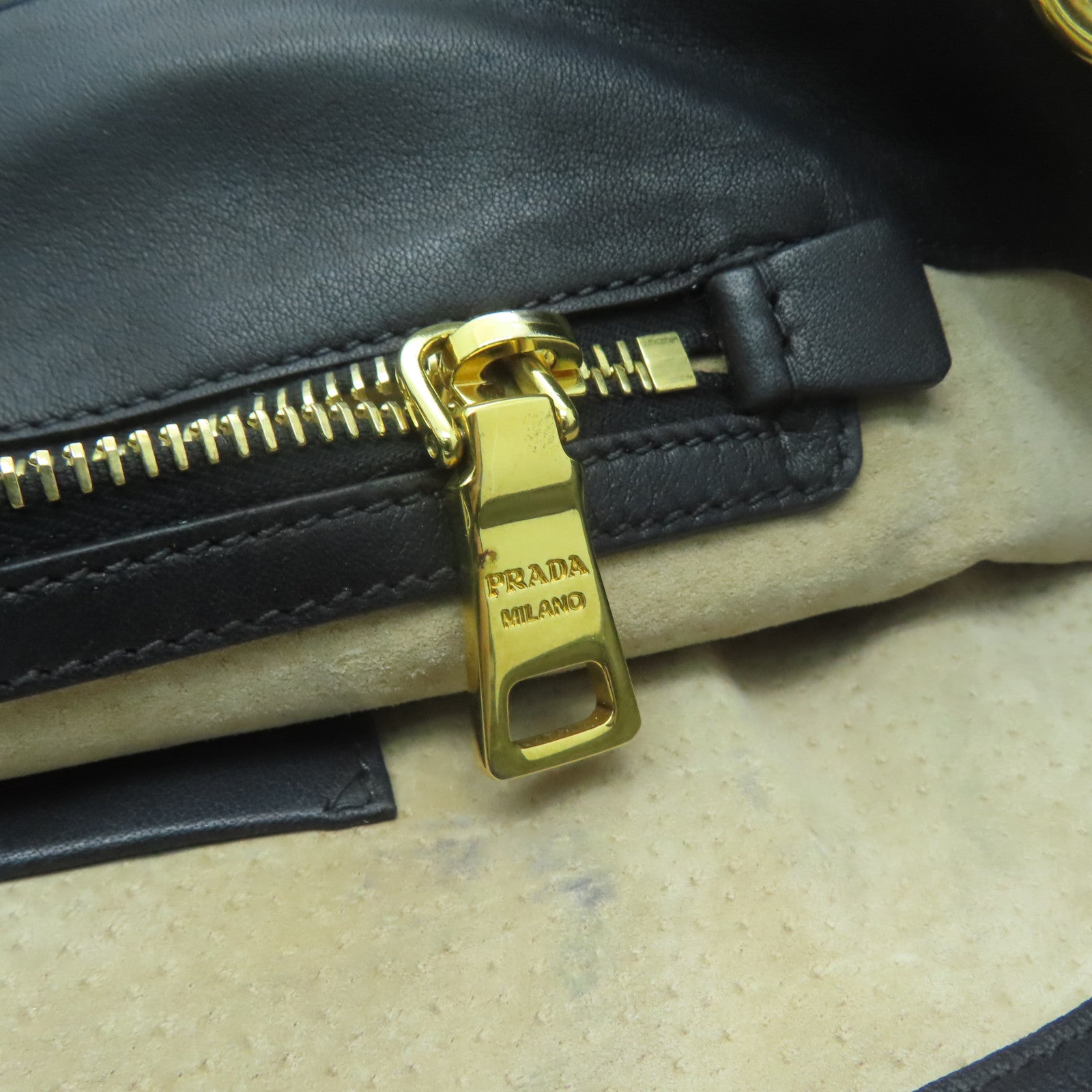 PRADA 牛皮皮革Handbag金扣手挽袋黑色