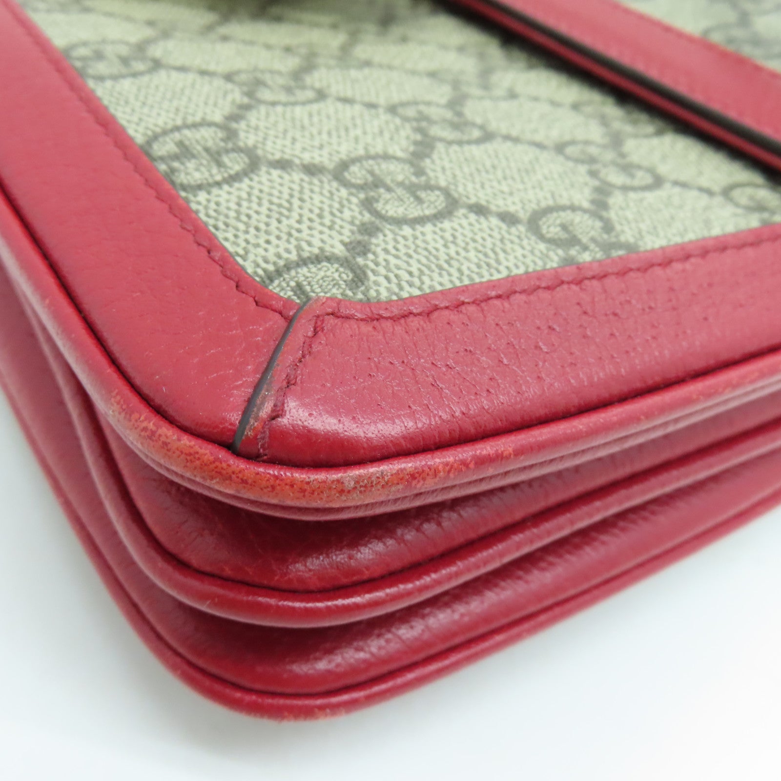 GUCCI 涂层帆布Shoulder Bag肩背袋金扣红色/啡色
