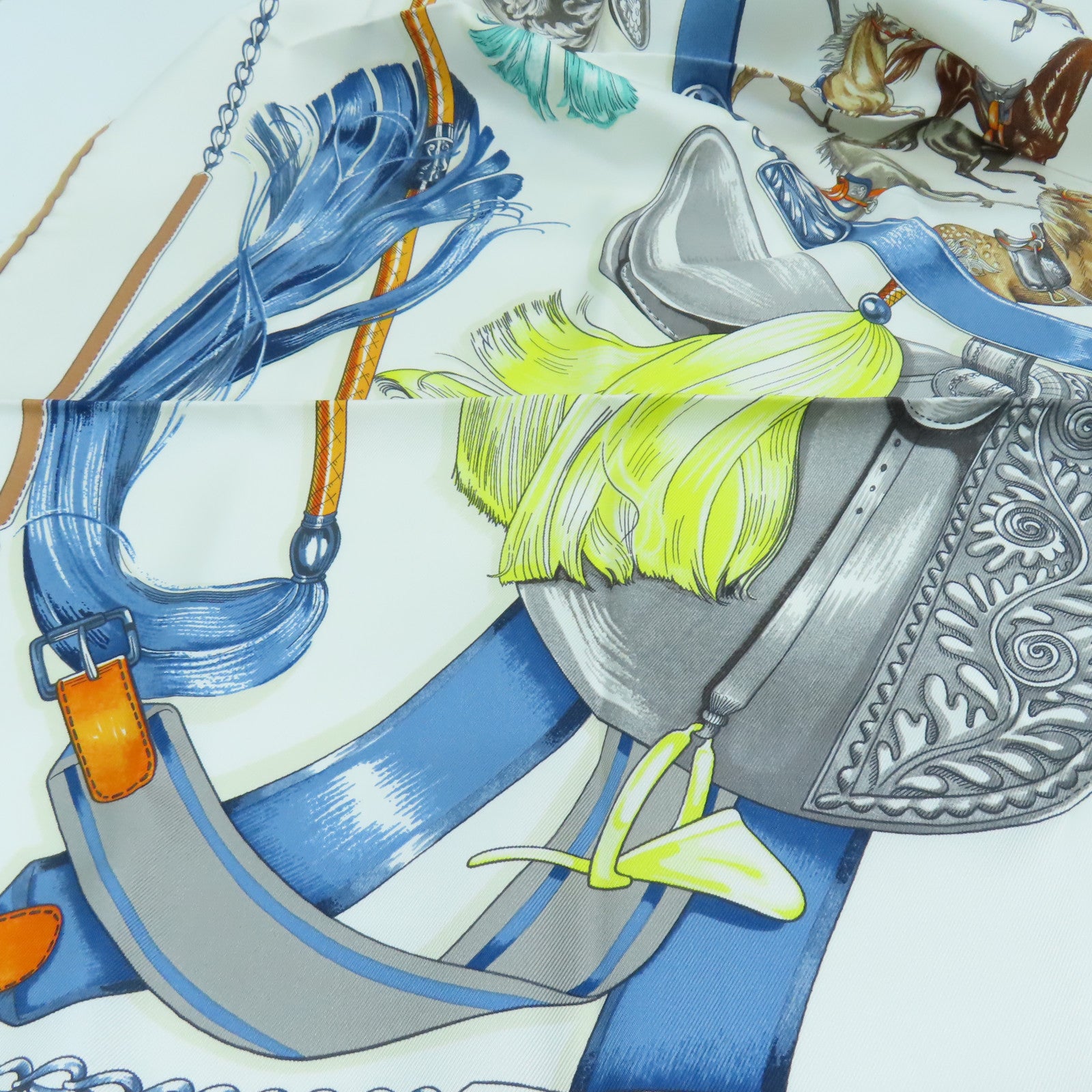 HERMES Silk Scarf White/Color