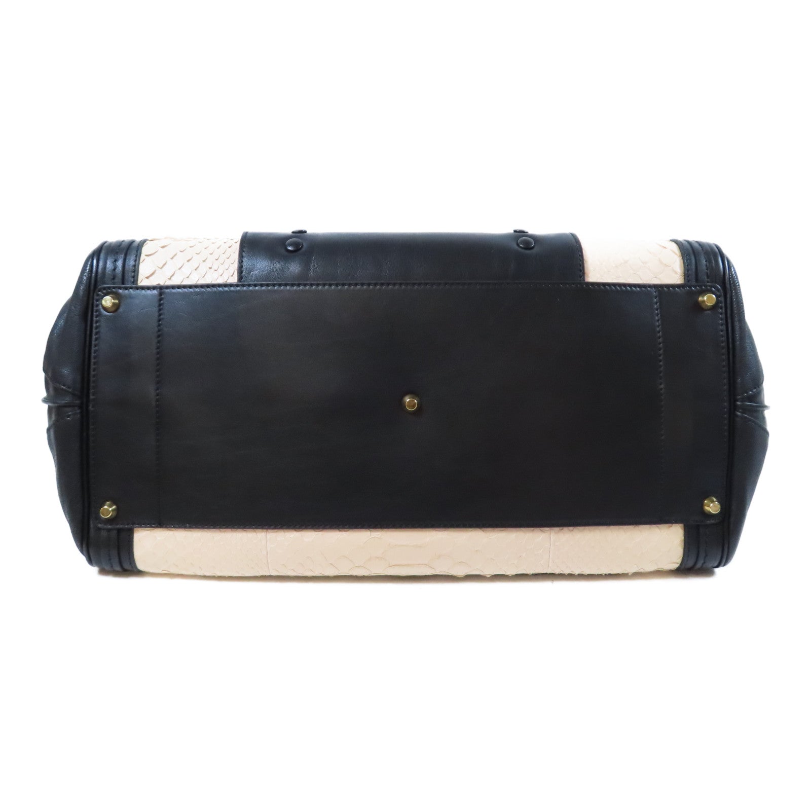 Chloe 蛇皮皮革/牛皮皮革2 Way Shoulder Bag金扣手挽肩背兩用袋黑色/米色