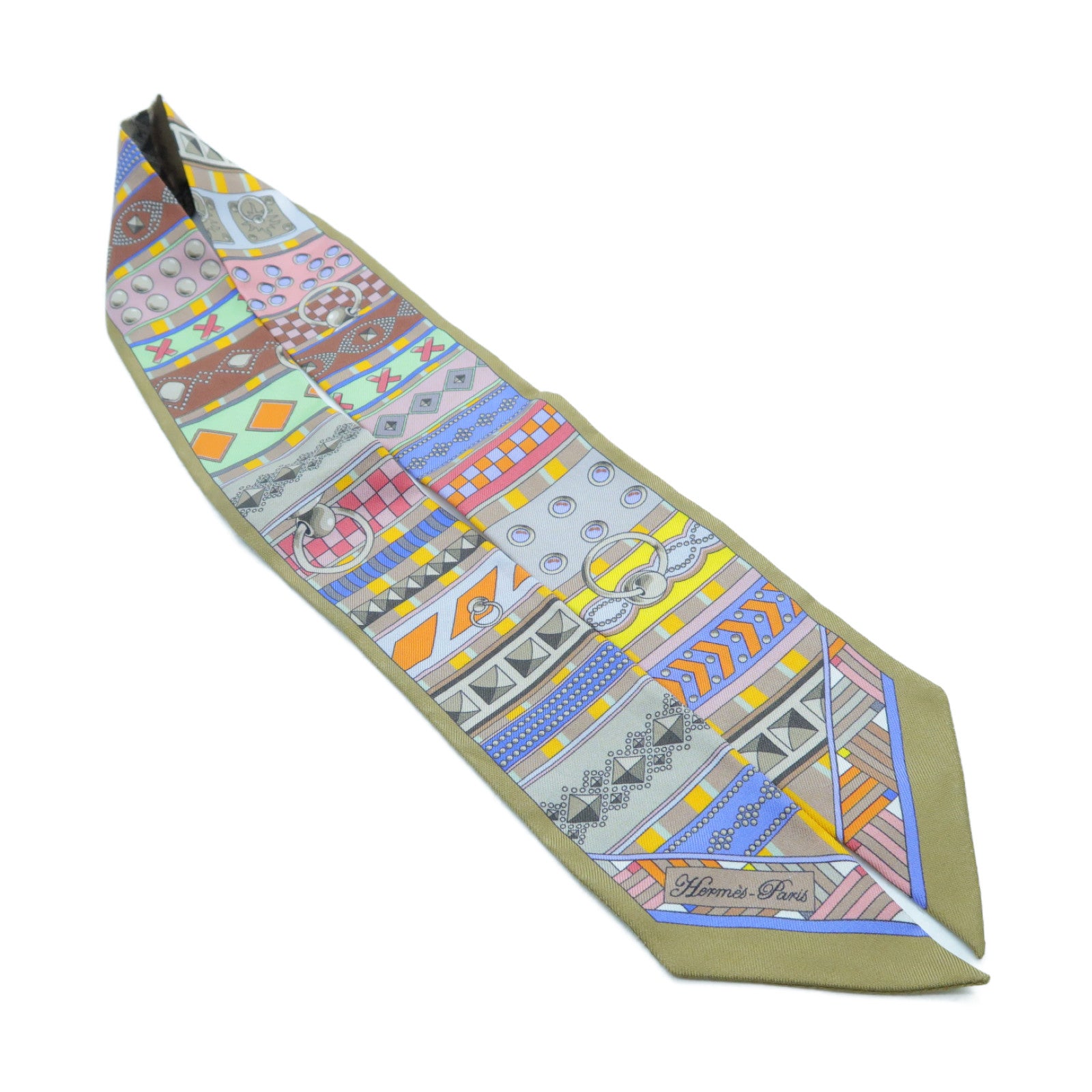 HERMES 絲質Twilly絲巾金色/彩色