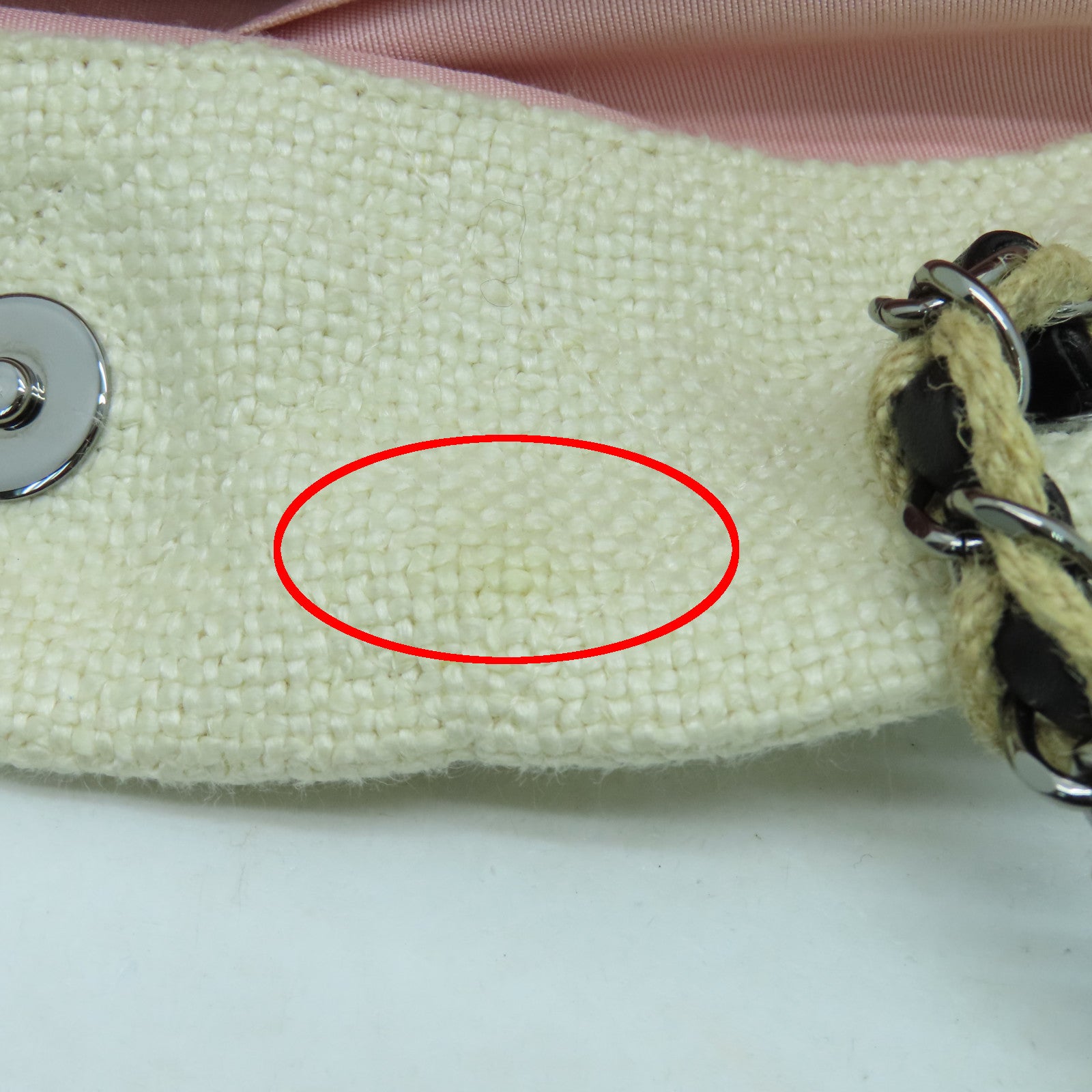 CHANEL 帆布Shoulder Bag银扣链带肩背袋白色