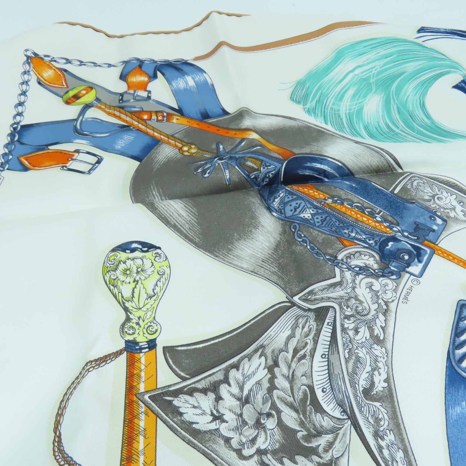 HERMES Silk Scarf White/Color