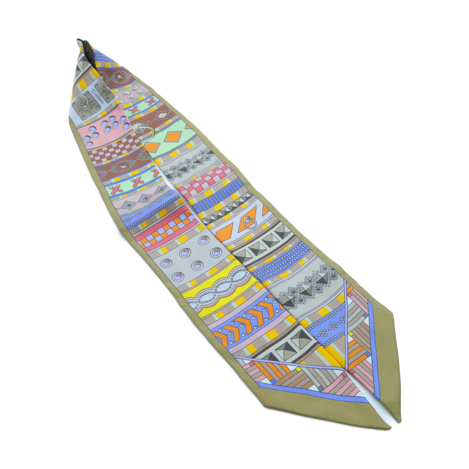 HERMES 絲質Twilly絲巾金色/彩色